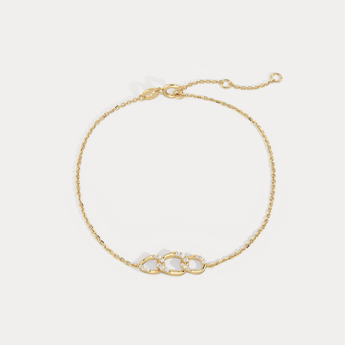 14K Solid Gold Pavé Triple Link Bracelet With Lab Diamond - Bracelets