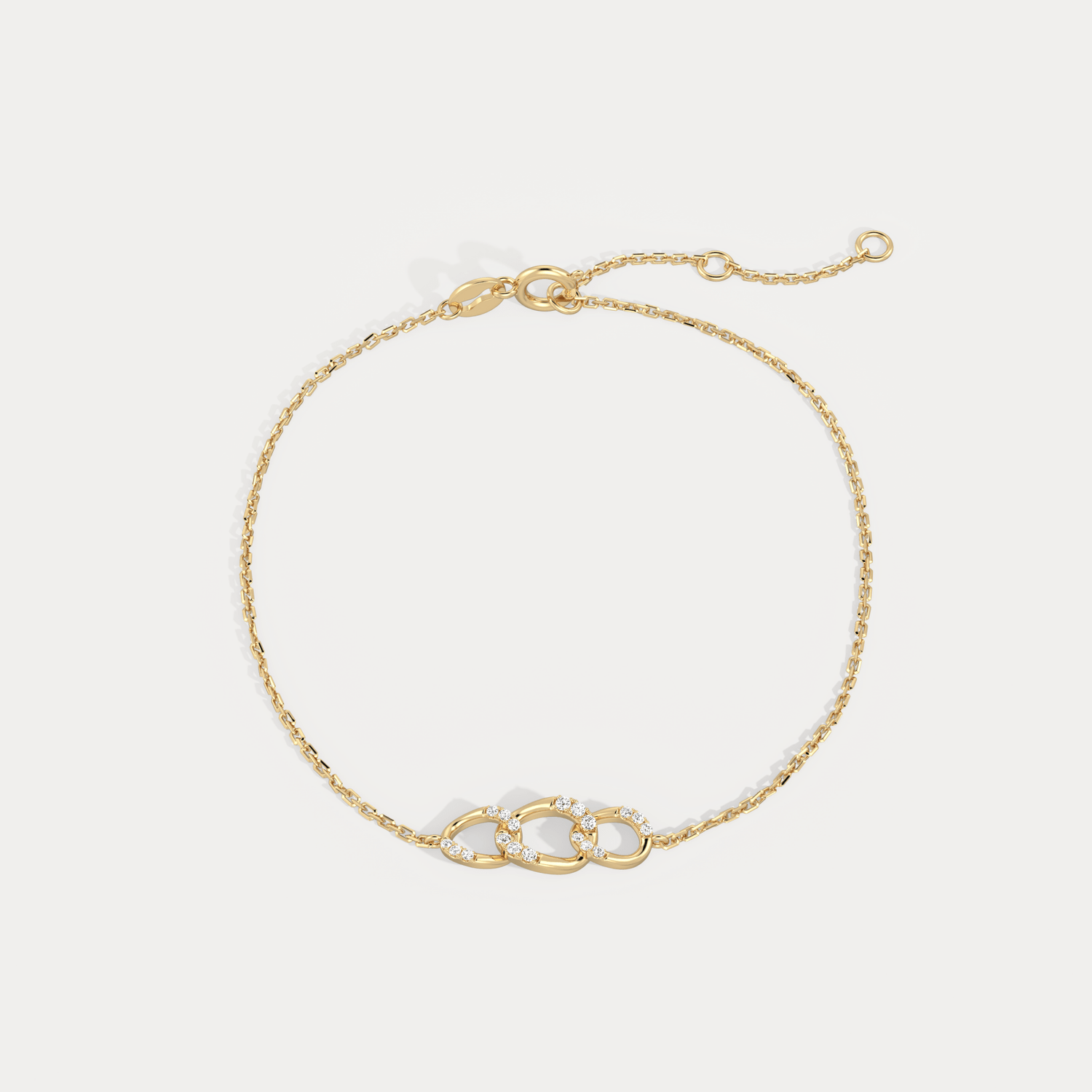 14K Solid Gold Pavé Triple Link Bracelet With Lab Diamond - Bracelets