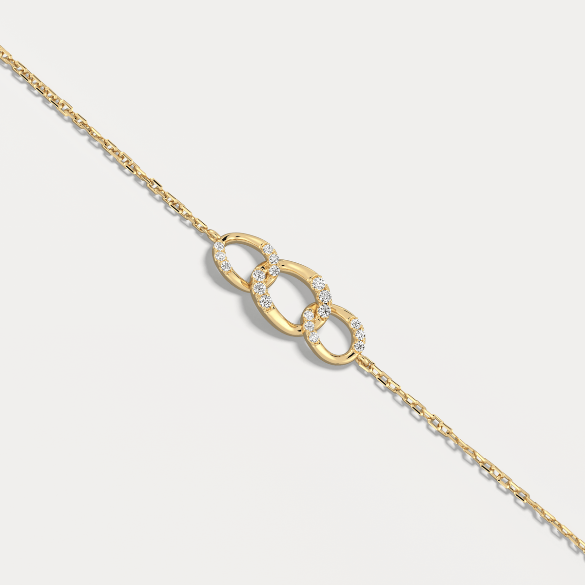 14K Solid Gold Pavé Triple Link Bracelet With Lab Diamond - Bracelets