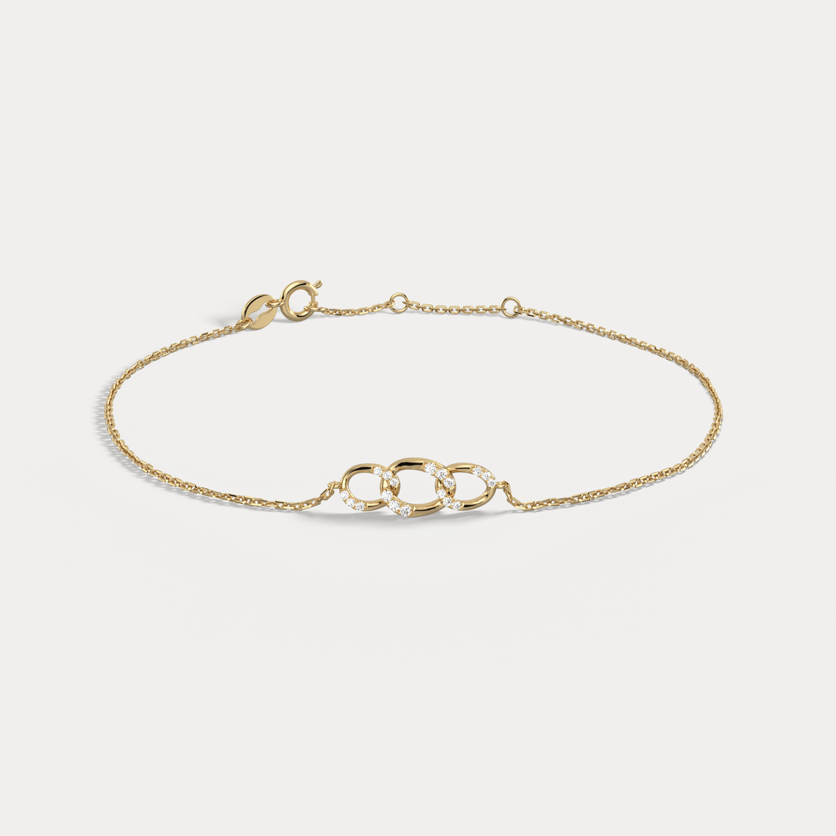 14K Solid Gold Pavé Triple Link Bracelet With Lab Diamond - Bracelets