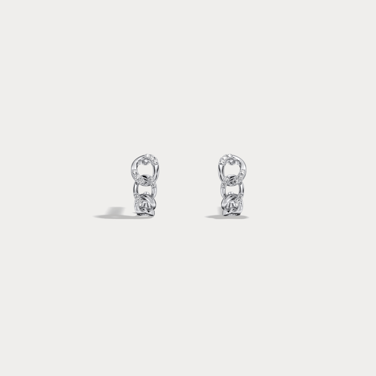 Lab - Grown Diamond Interlocking Chain Link Huggie Hoop Earrings in 14K Gold/Platinum - Earrings