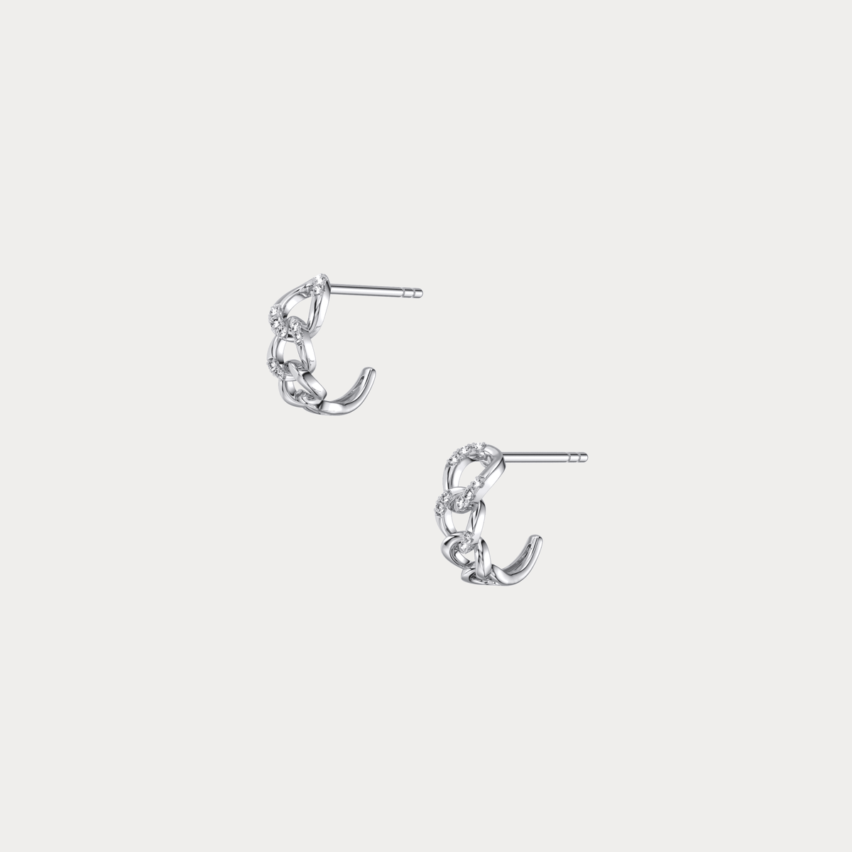 Lab - Grown Diamond Interlocking Chain Link Huggie Hoop Earrings in 14K Gold/Platinum - Earrings