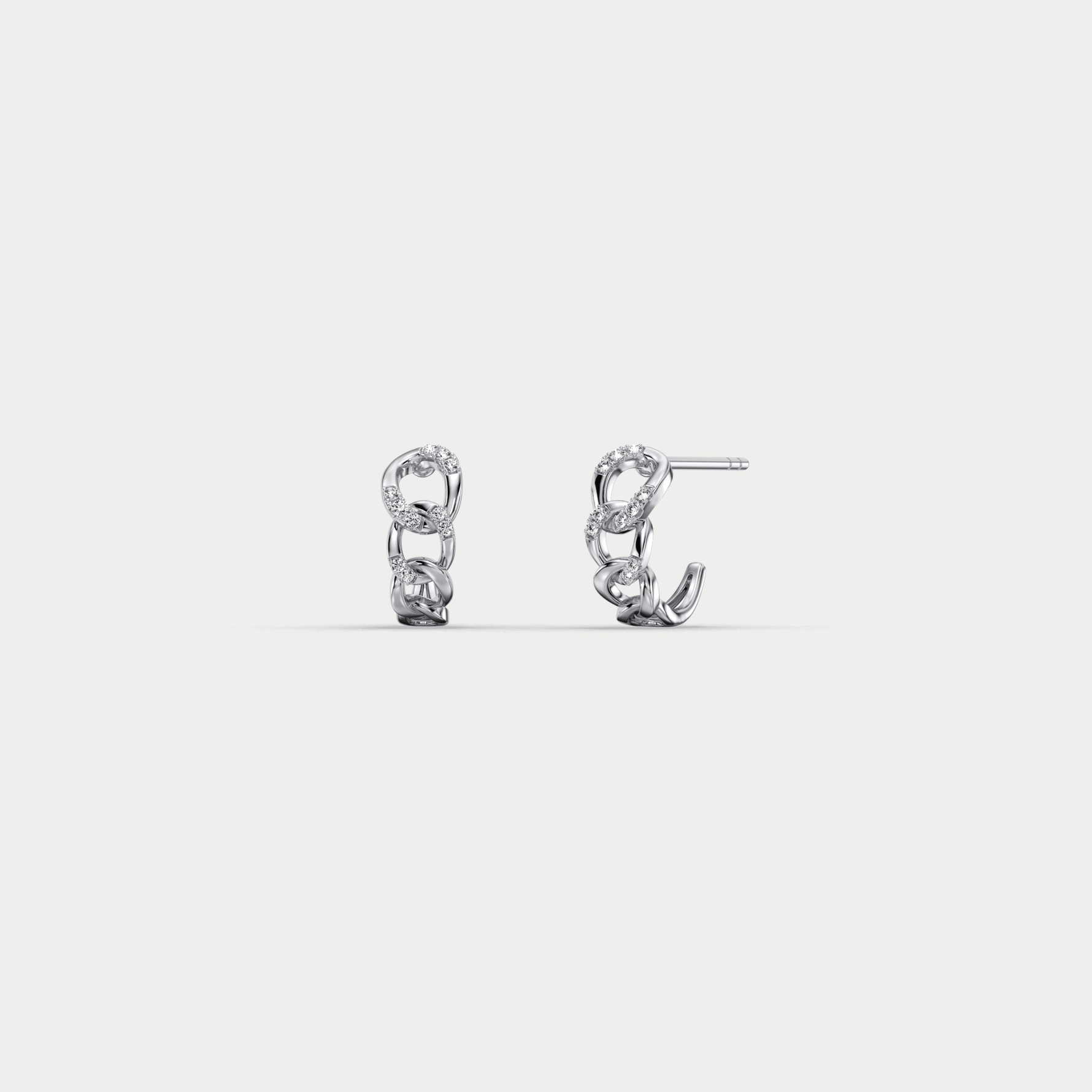 Lab - Grown Diamond Interlocking Chain Link Huggie Hoop Earrings in 14K Gold/Platinum - Earrings