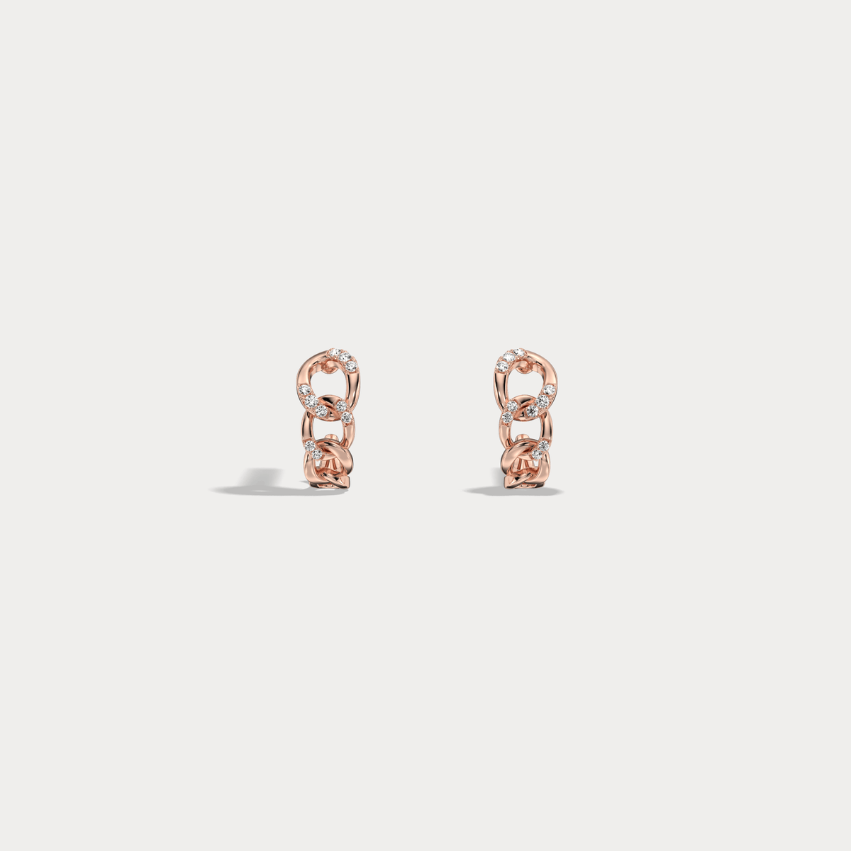 Lab - Grown Diamond Interlocking Chain Link Huggie Hoop Earrings in 14K Gold/Platinum - Earrings