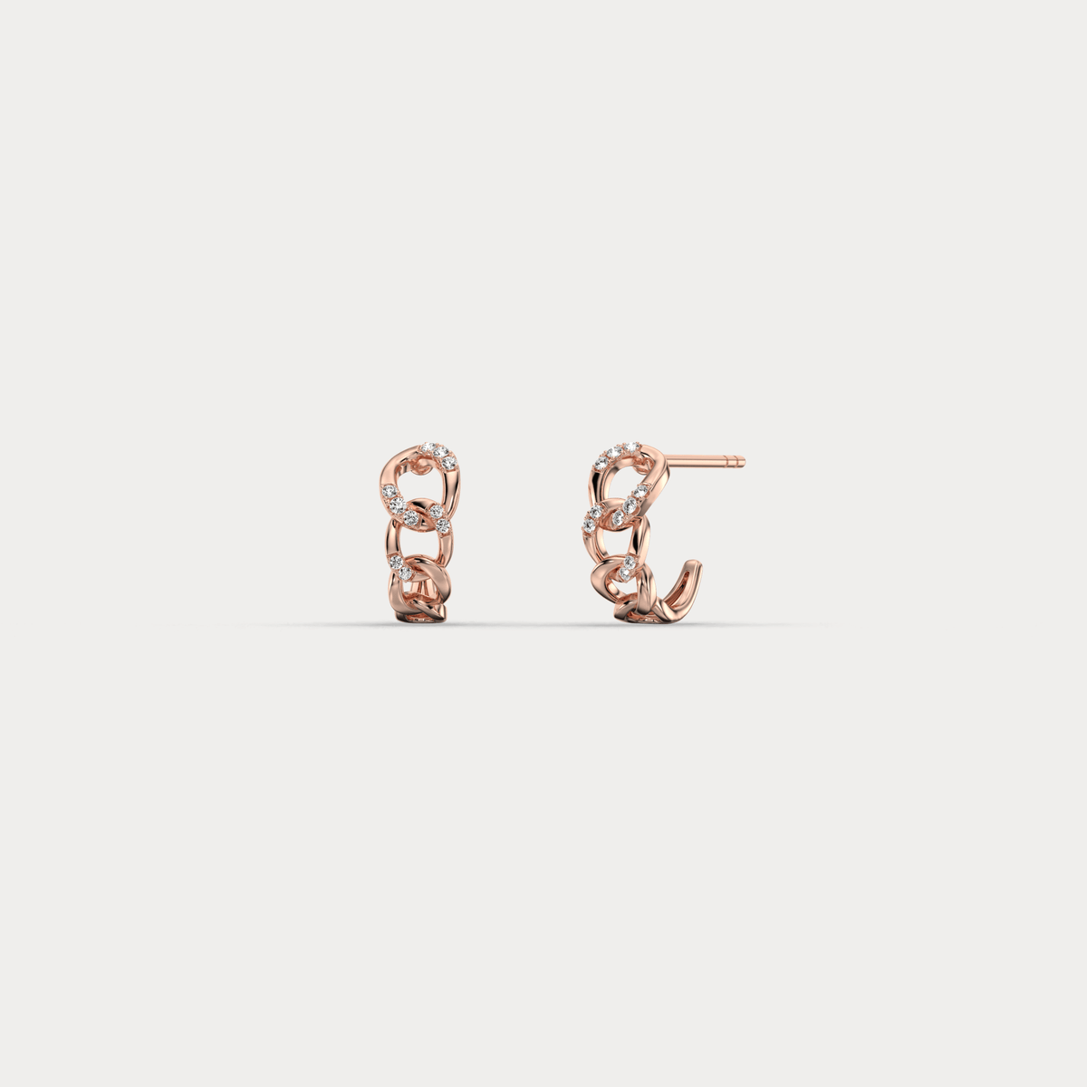 Lab - Grown Diamond Interlocking Chain Link Huggie Hoop Earrings in 14K Gold/Platinum - Earrings