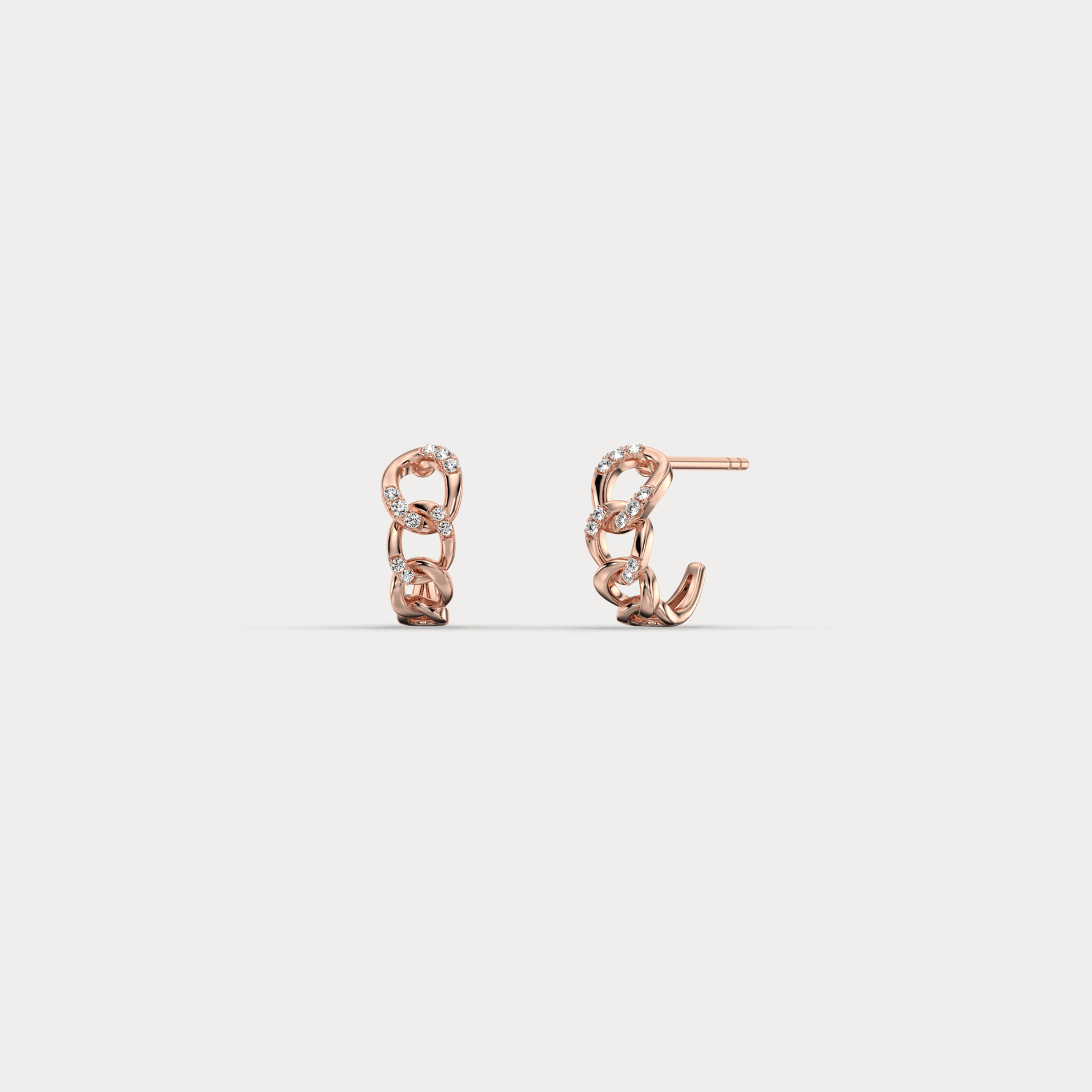 Lab - Grown Diamond Interlocking Chain Link Huggie Hoop Earrings in 14K Gold/Platinum - Earrings