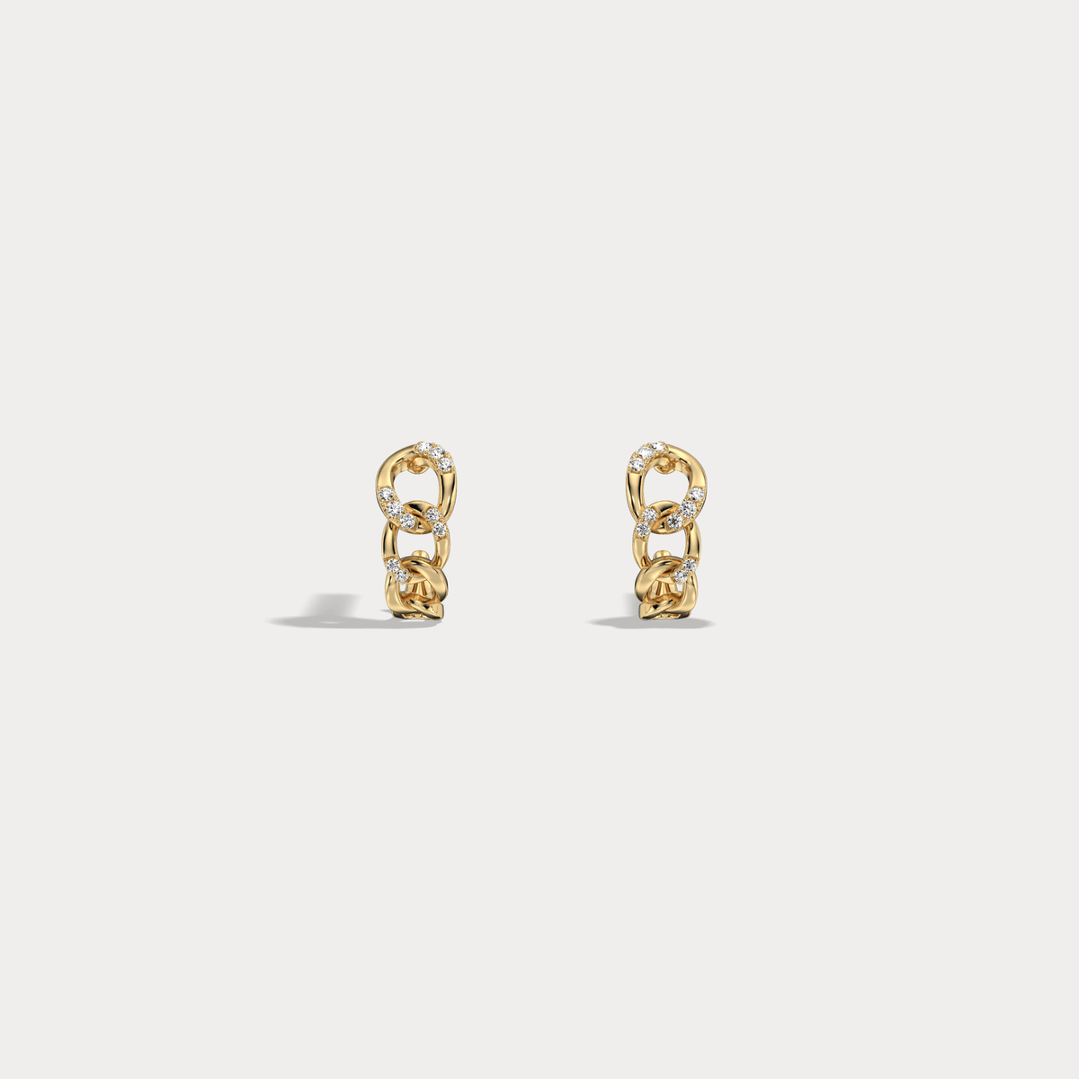 Lab - Grown Diamond Interlocking Chain Link Huggie Hoop Earrings in 14K Gold/Platinum - Earrings