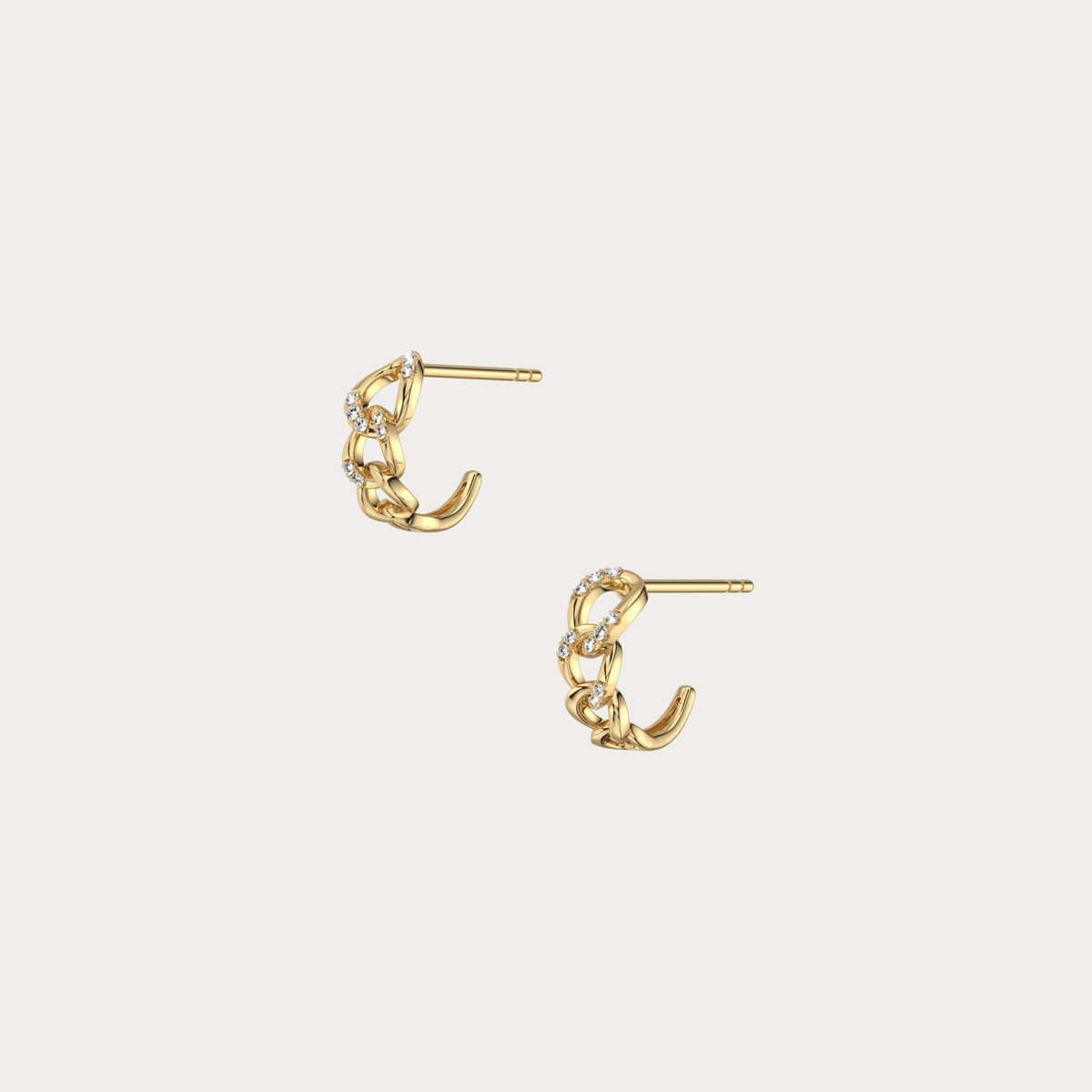 Lab - Grown Diamond Interlocking Chain Link Huggie Hoop Earrings in 14K Gold/Platinum - Earrings