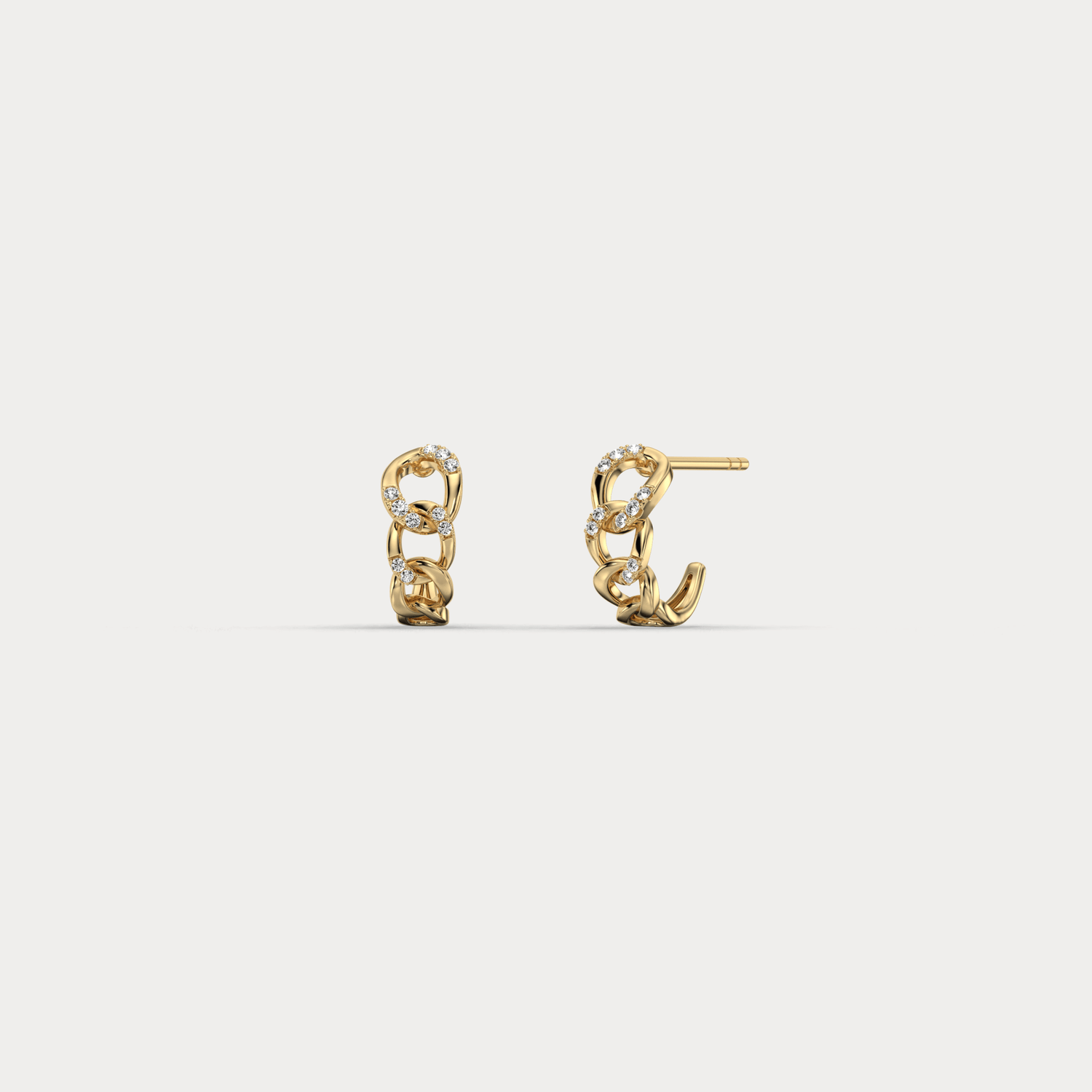 Lab - Grown Diamond Interlocking Chain Link Huggie Hoop Earrings in 14K Gold/Platinum - Earrings