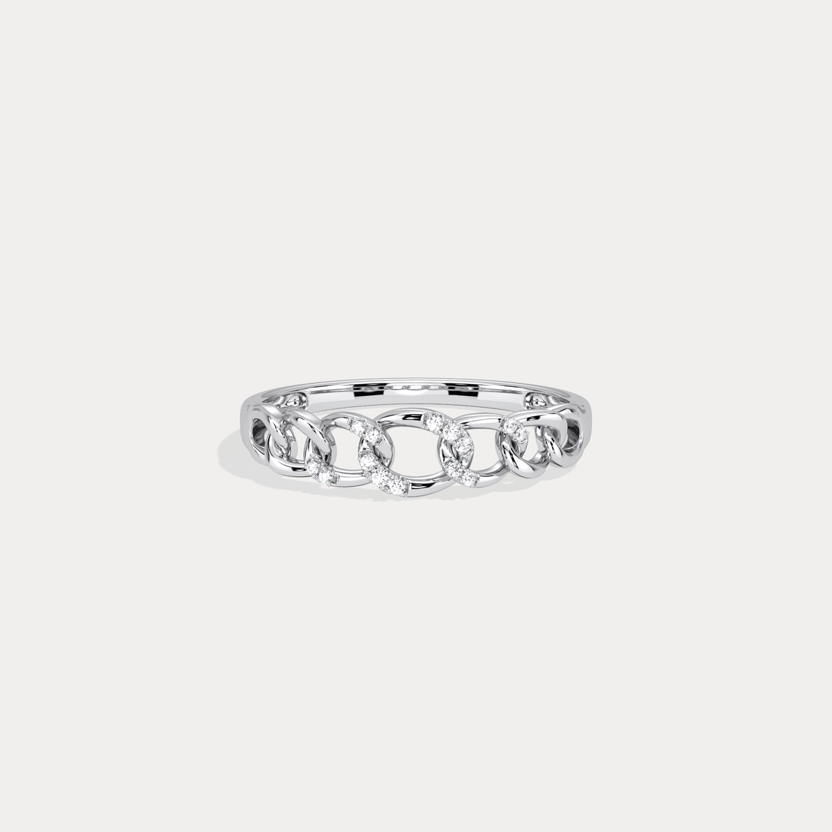 14K Gold Interlocking Chain Ring with Lab - Grown Diamond Accents - Rings