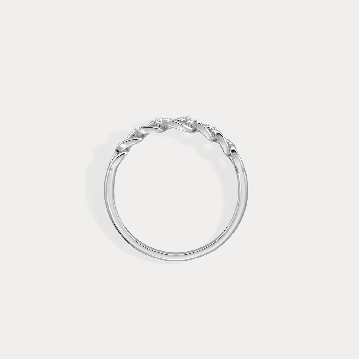 14K Gold Interlocking Chain Ring with Lab - Grown Diamond Accents - Rings