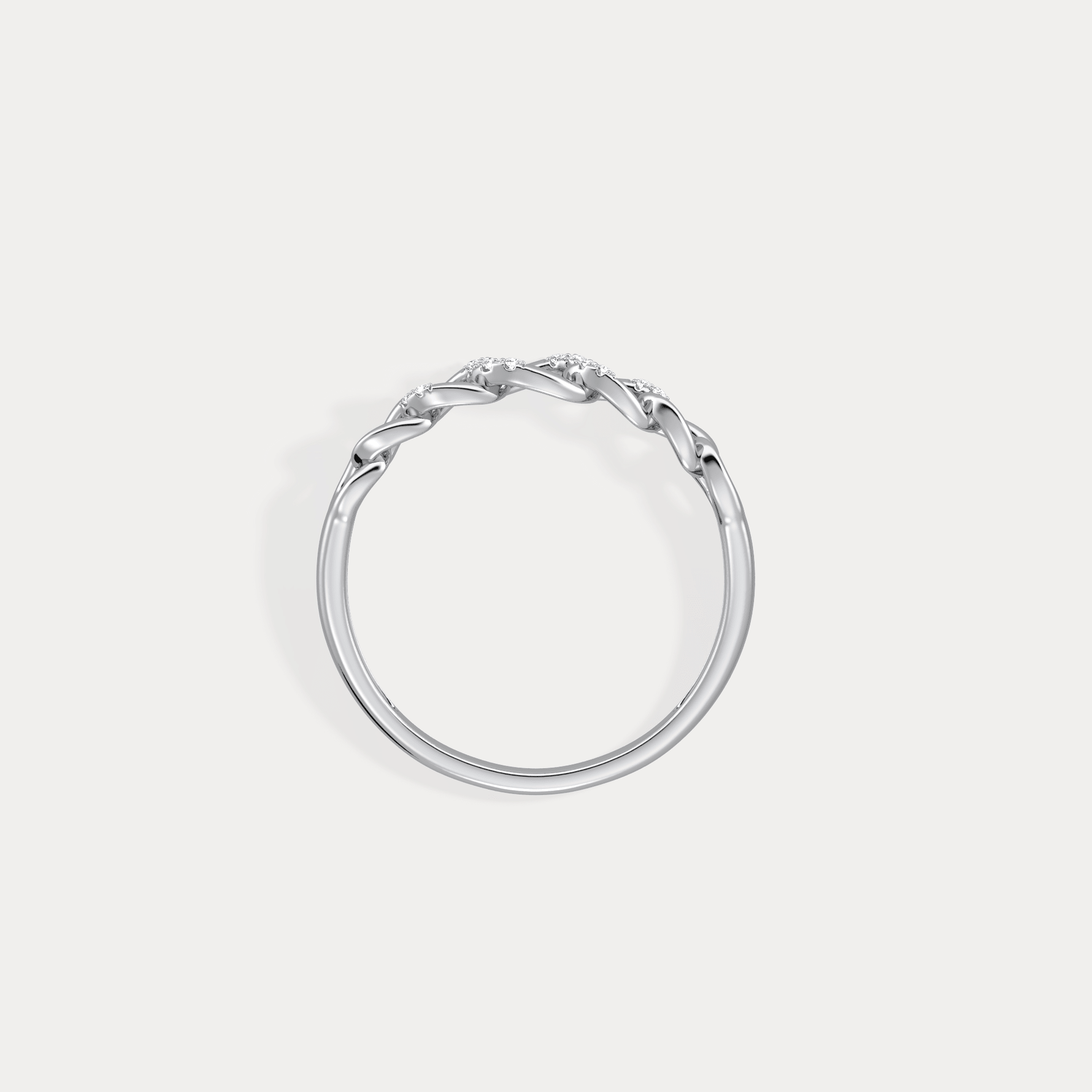14K Gold Interlocking Chain Ring with Lab - Grown Diamond Accents - Rings
