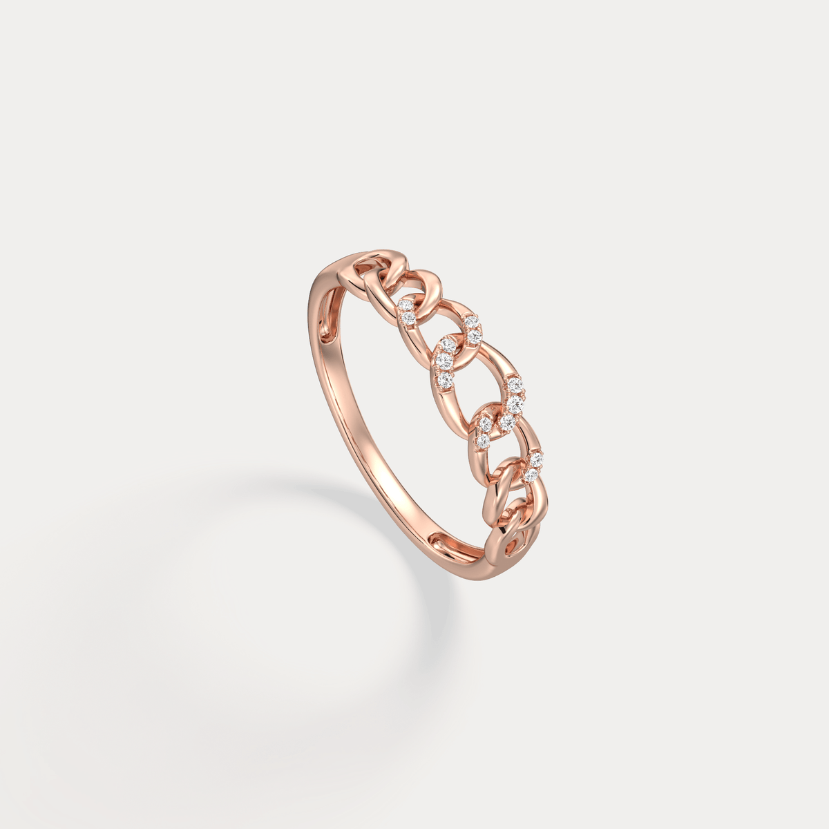 14K Gold Interlocking Chain Ring with Lab - Grown Diamond Accents - Rings