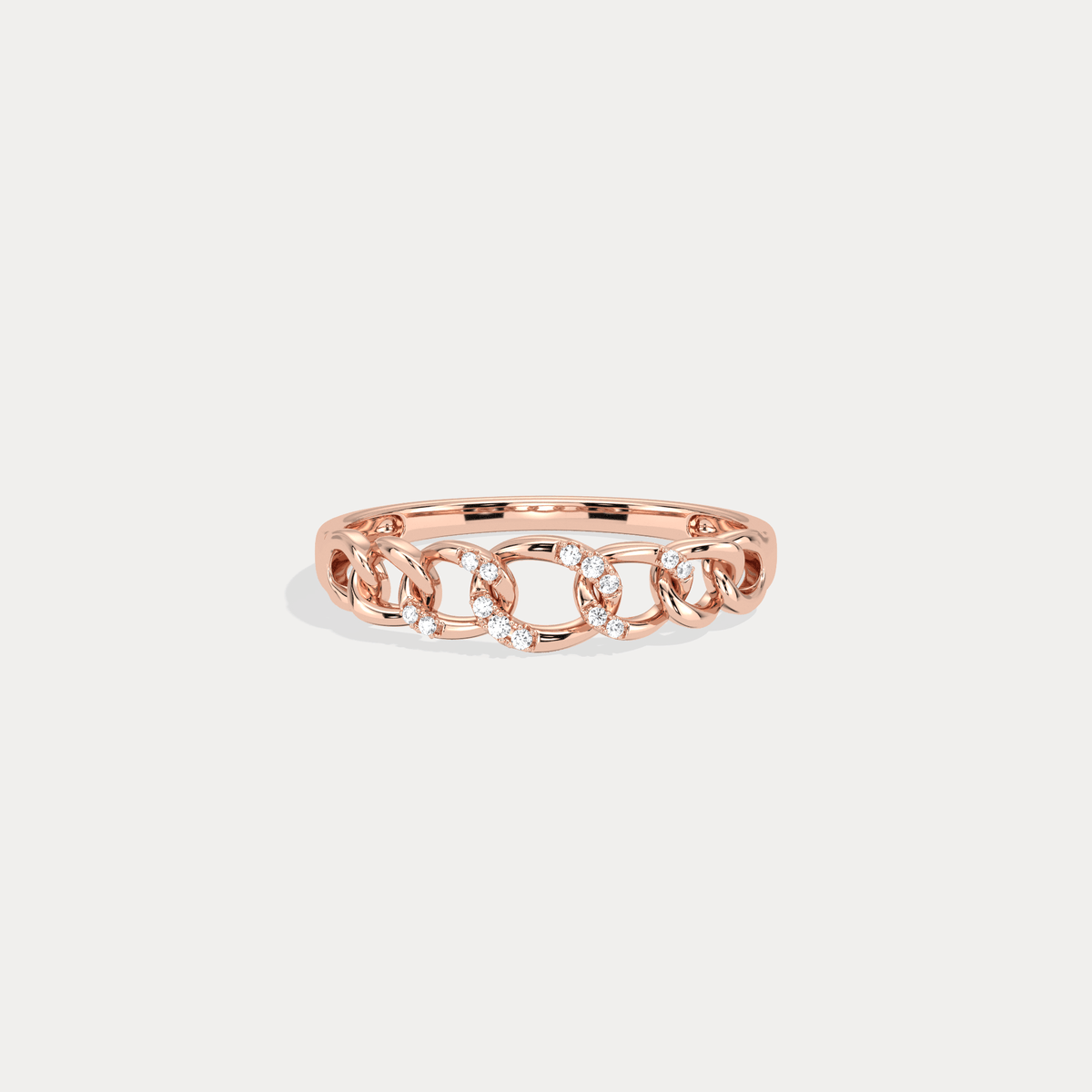 14K Gold Interlocking Chain Ring with Lab - Grown Diamond Accents - Rings
