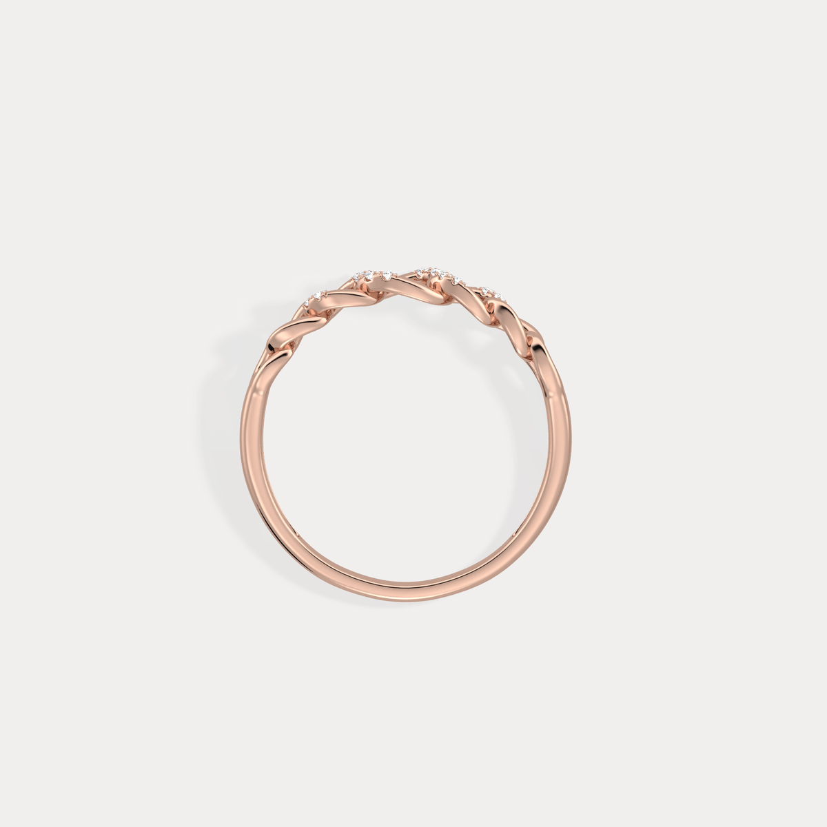 14K Gold Interlocking Chain Ring with Lab - Grown Diamond Accents - Rings