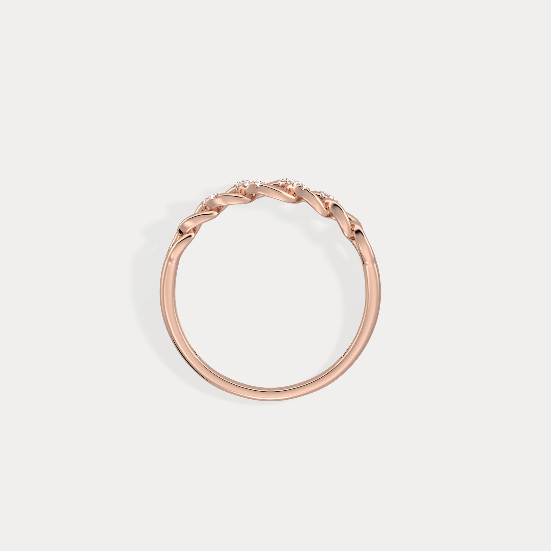14K Gold Interlocking Chain Ring with Lab - Grown Diamond Accents - Rings