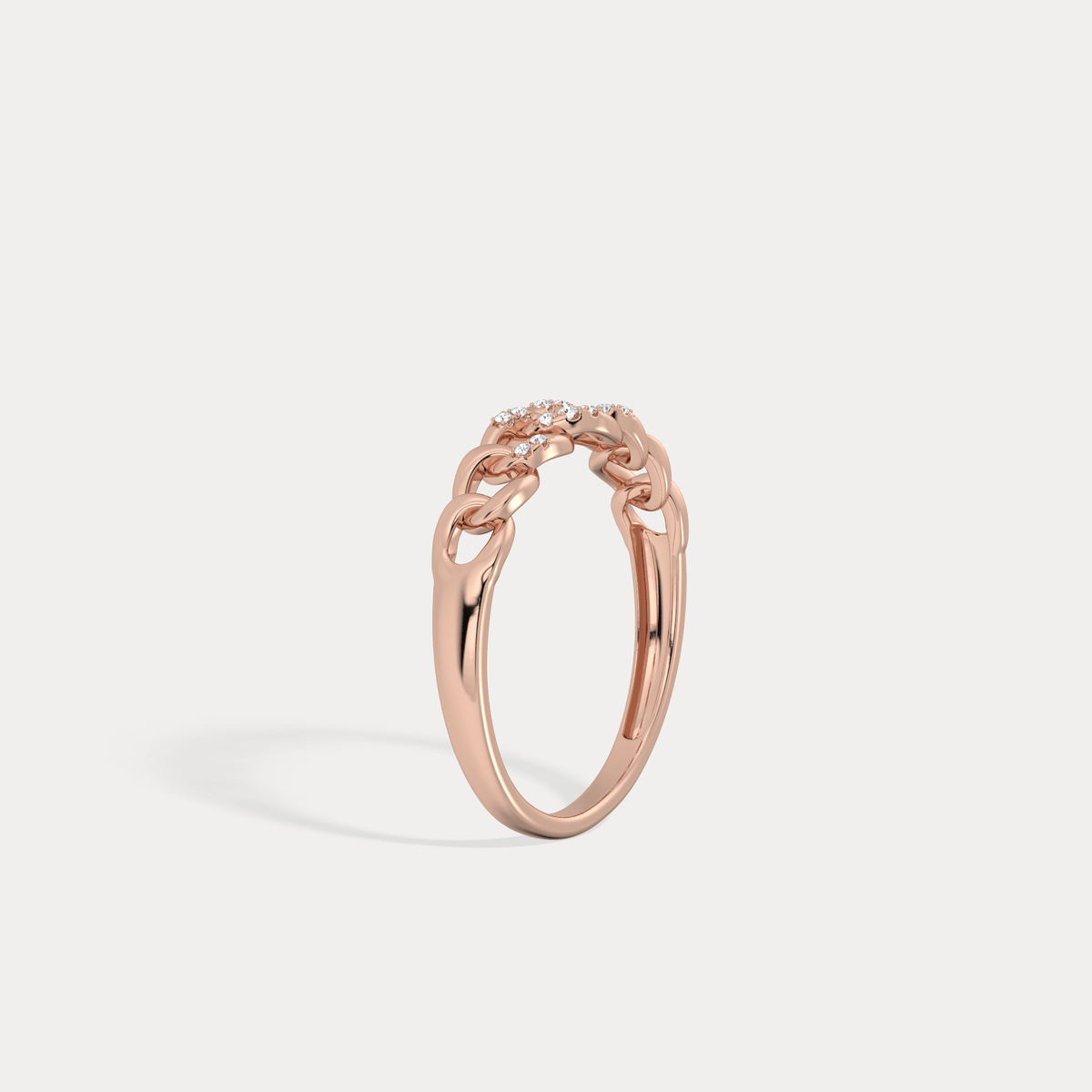14K Gold Interlocking Chain Ring with Lab - Grown Diamond Accents - Rings