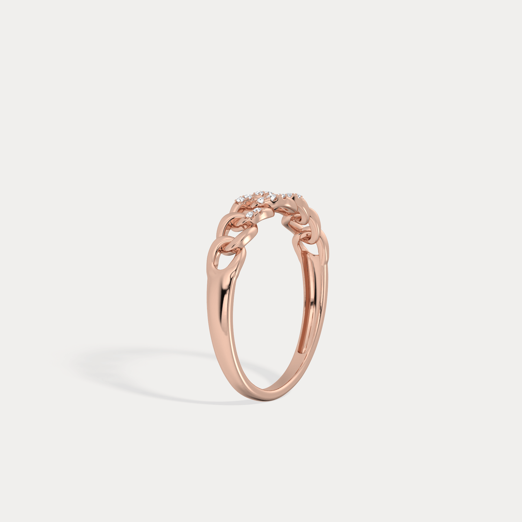 14K Gold Interlocking Chain Ring with Lab - Grown Diamond Accents - Rings