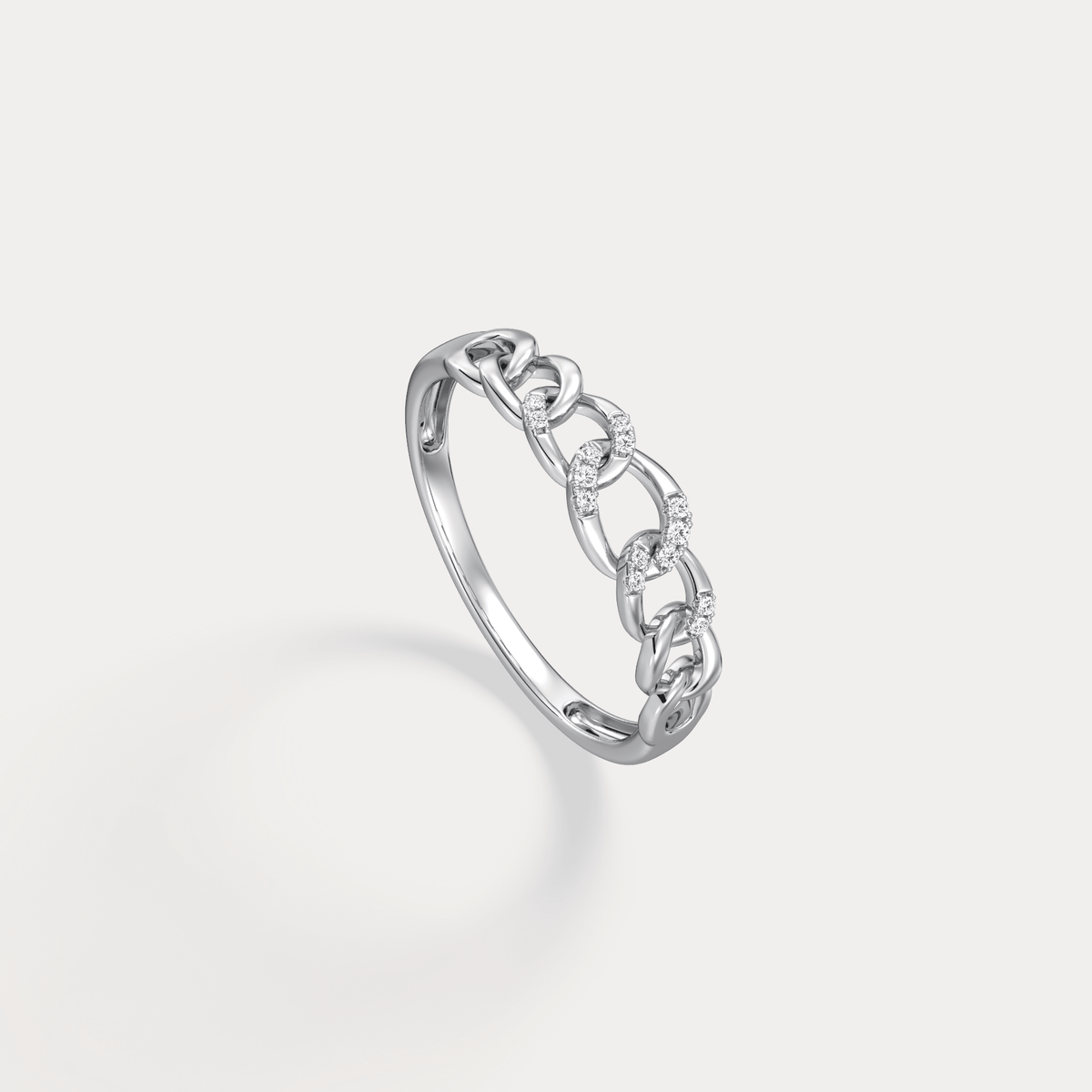 14K Gold Interlocking Chain Ring with Lab - Grown Diamond Accents - Rings
