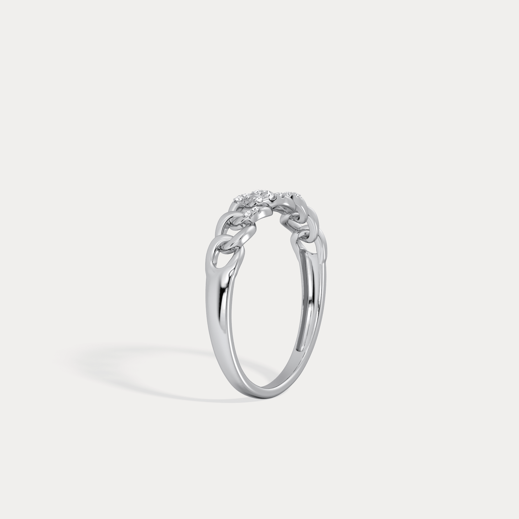 14K Gold Interlocking Chain Ring with Lab - Grown Diamond Accents - Rings