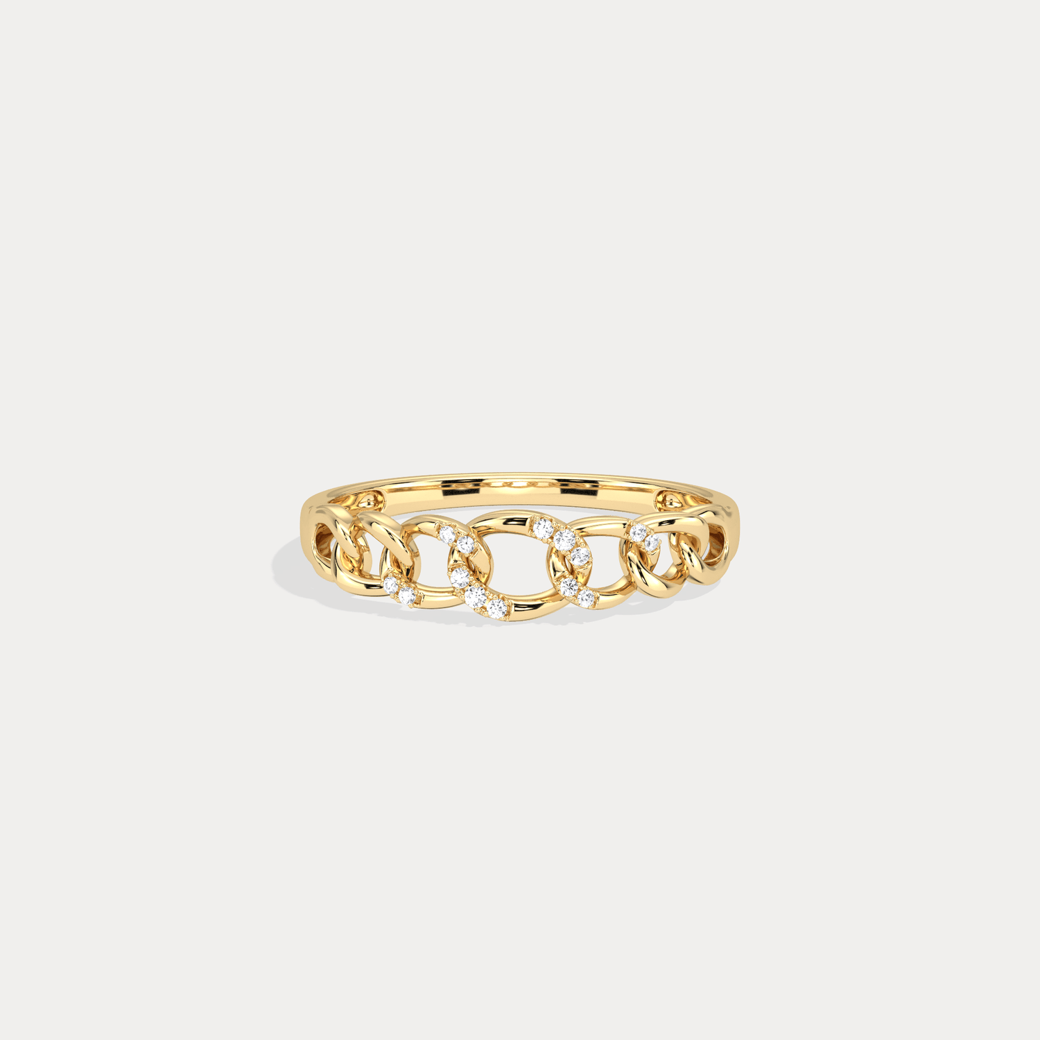 14K Gold Interlocking Chain Ring with Lab - Grown Diamond Accents - Rings