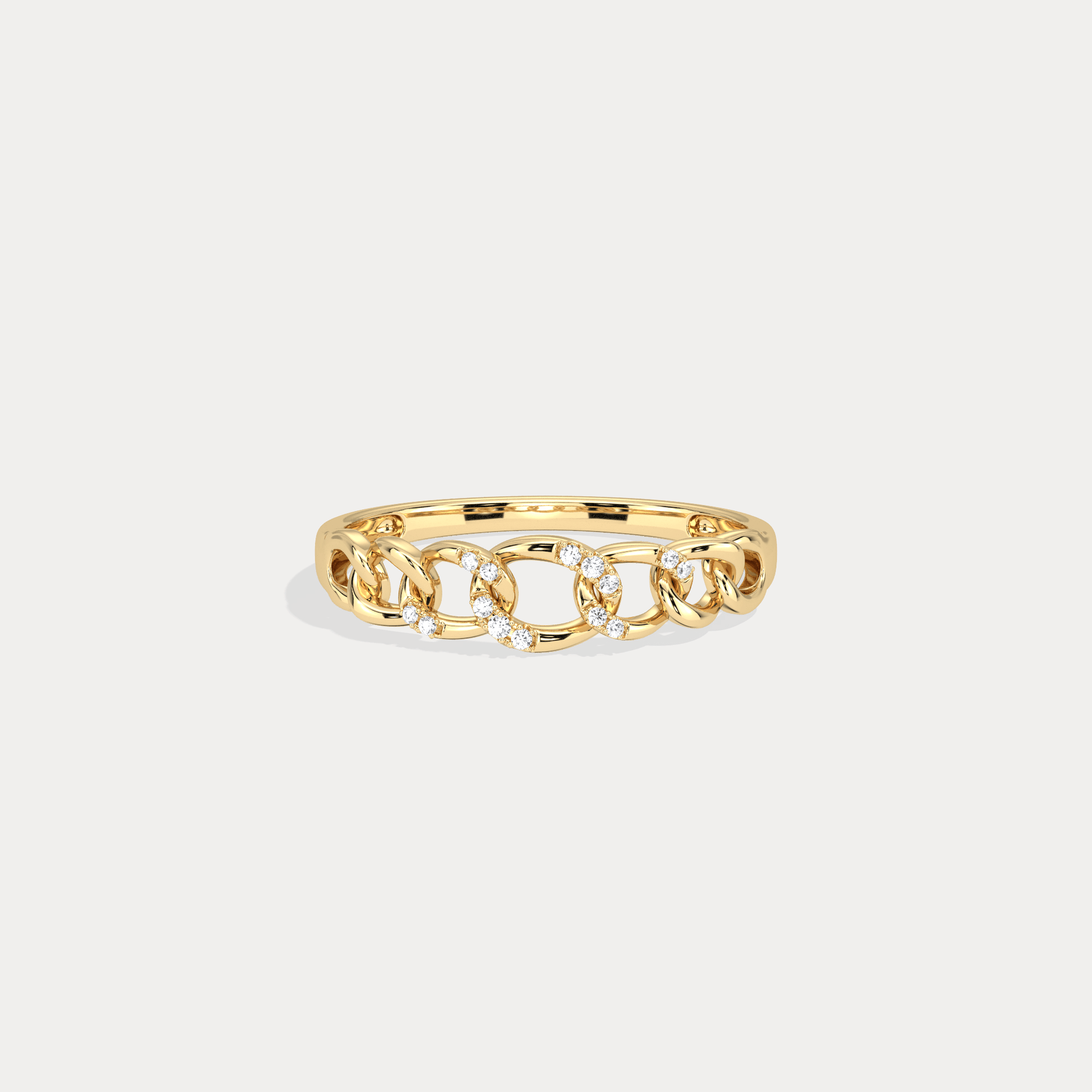 14K Gold Interlocking Chain Ring with Lab - Grown Diamond Accents - Rings