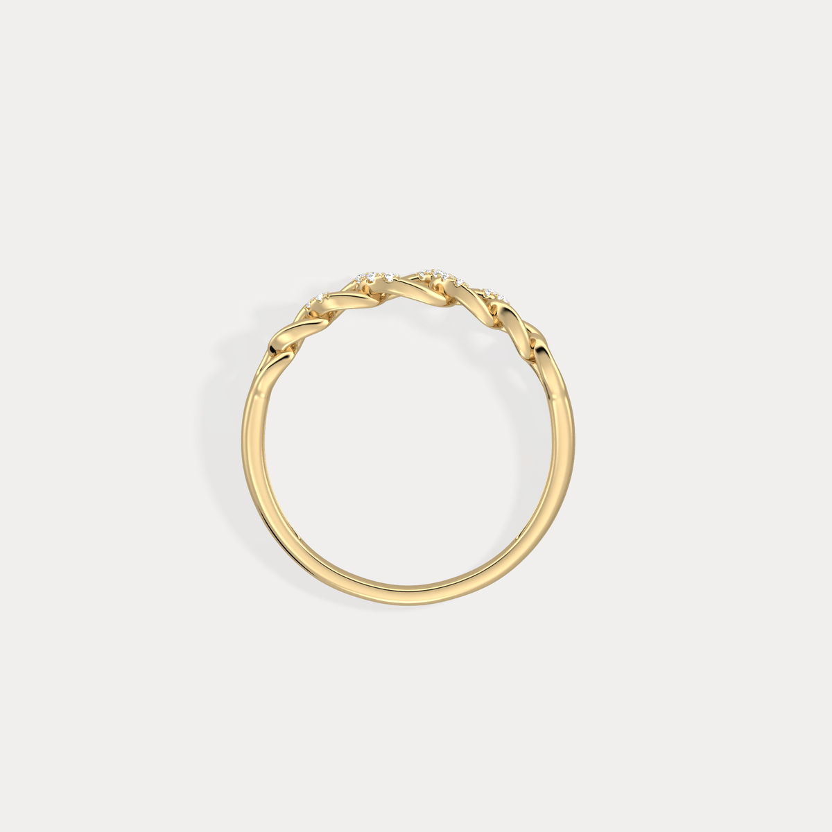 14K Gold Interlocking Chain Ring with Lab - Grown Diamond Accents - Rings