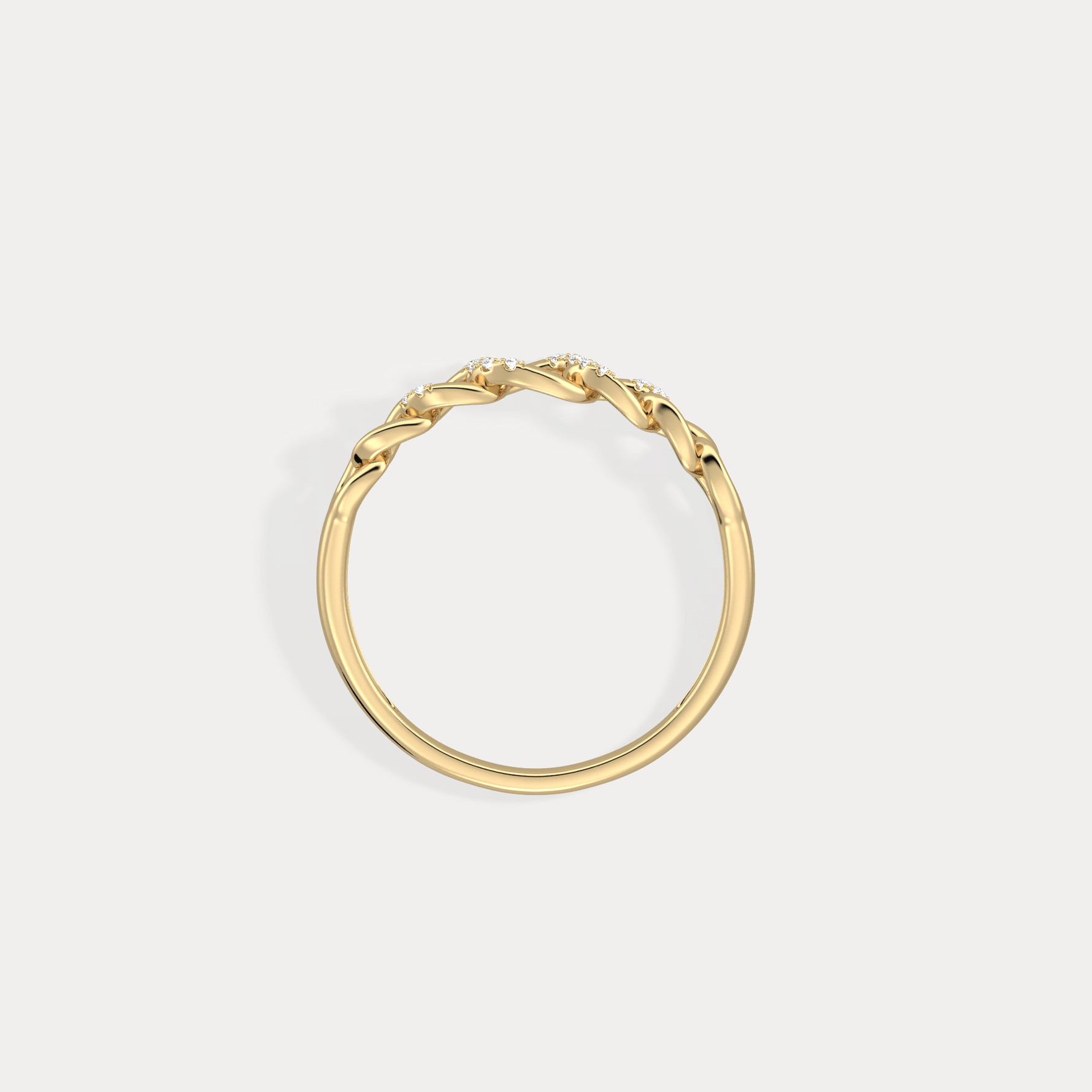 14K Gold Interlocking Chain Ring with Lab - Grown Diamond Accents - Rings