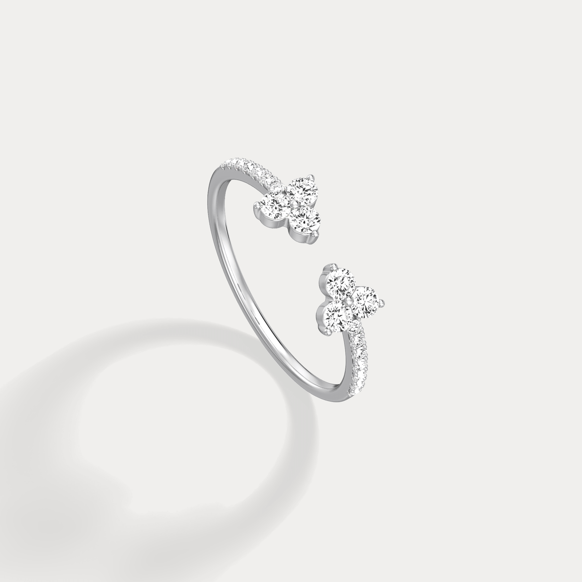 14K Solid Gold Cuff Open Promise Ring With Lab Diamond - Rings