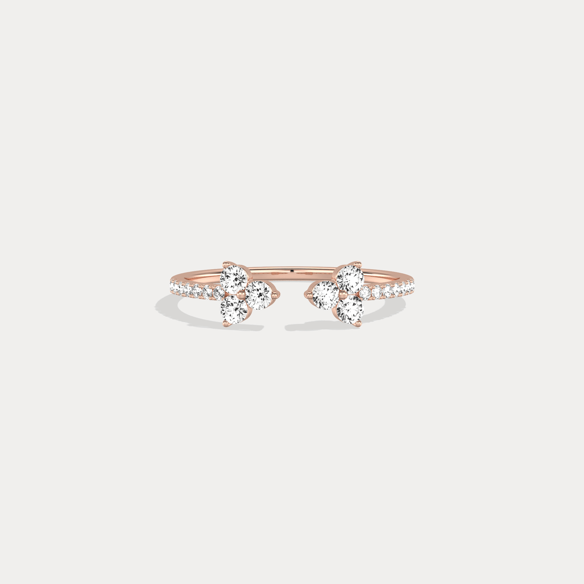 14K Solid Gold Cuff Open Promise Ring With Lab Diamond - Rings