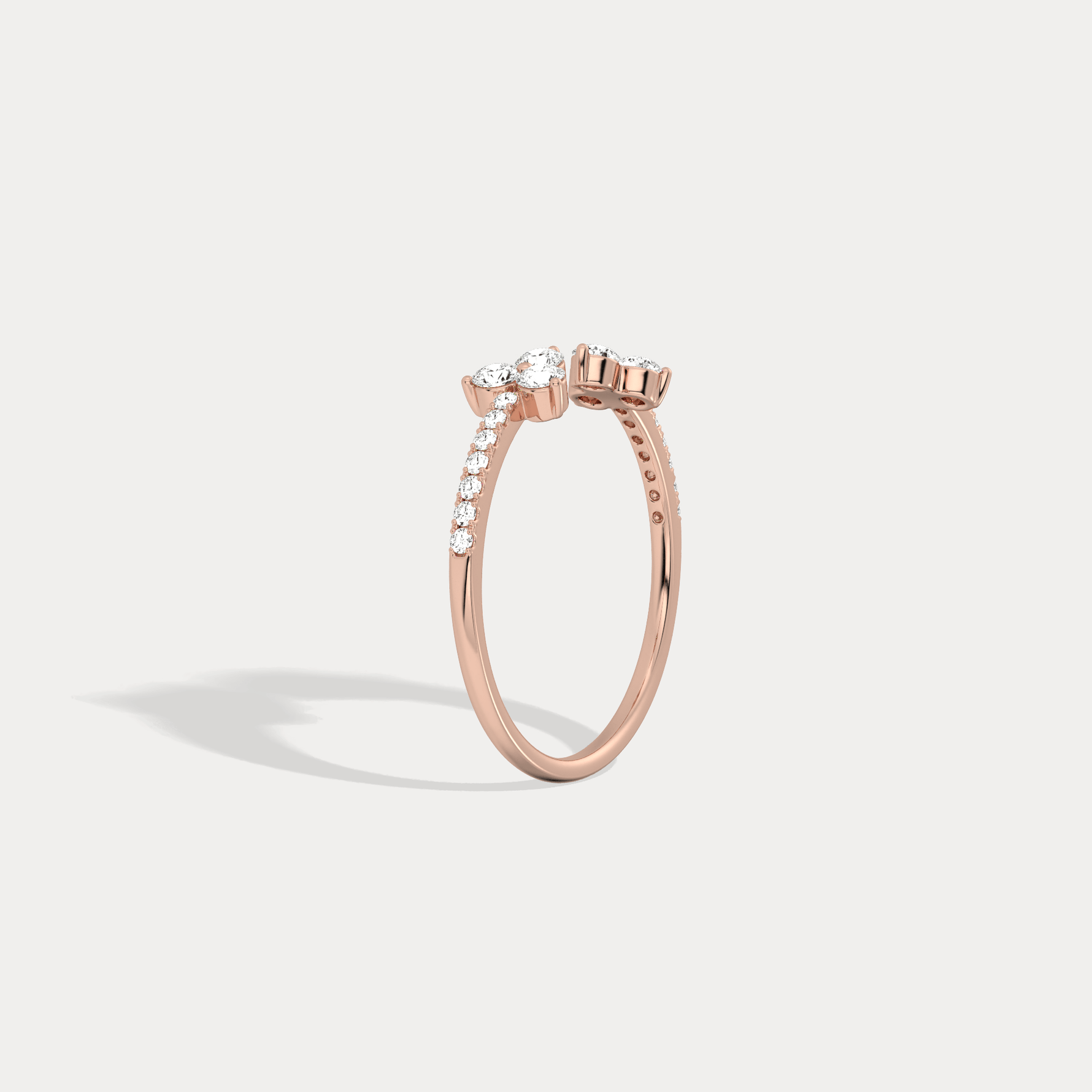 14K Solid Gold Cuff Open Promise Ring With Lab Diamond - Rings
