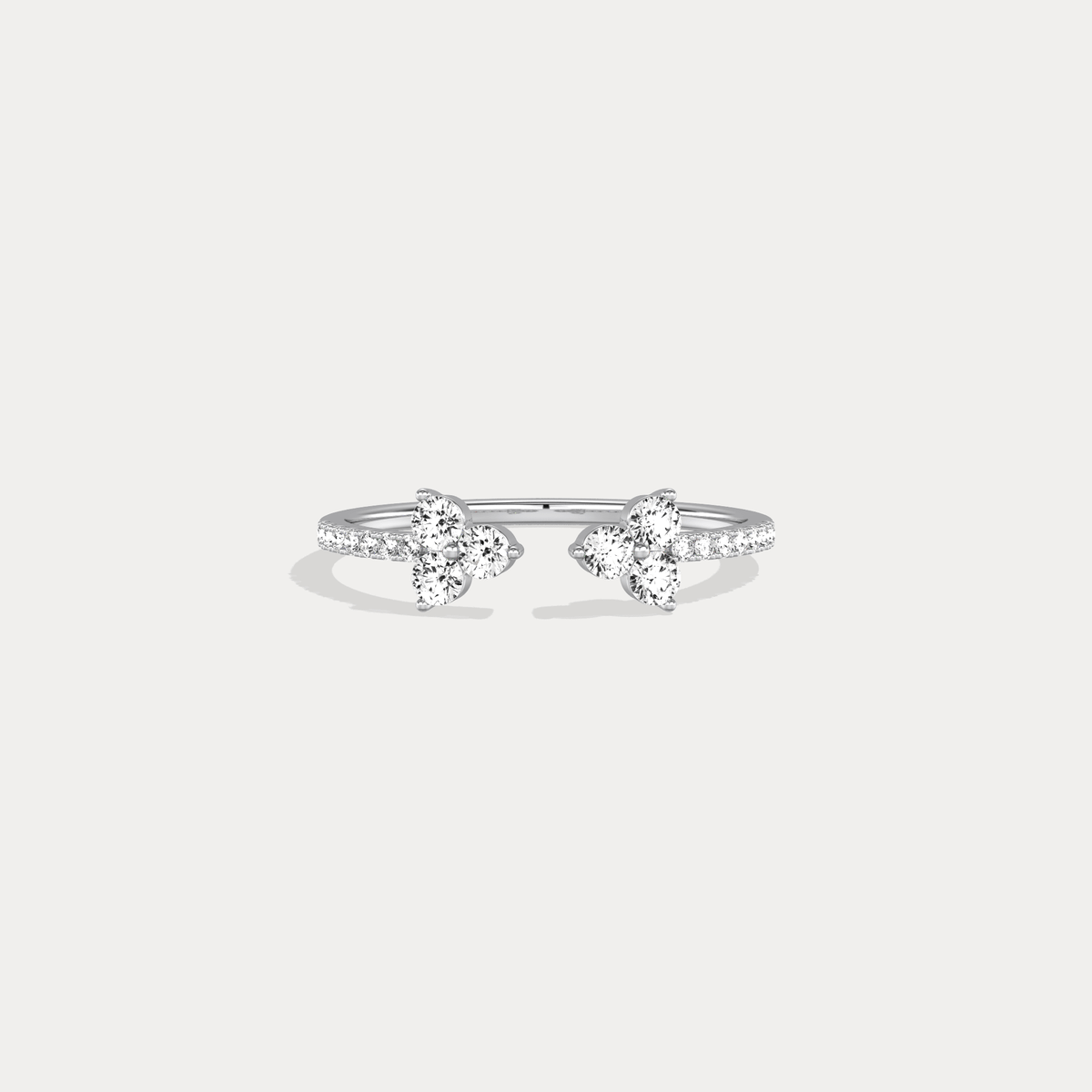 14K Solid Gold Cuff Open Promise Ring With Lab Diamond - Rings