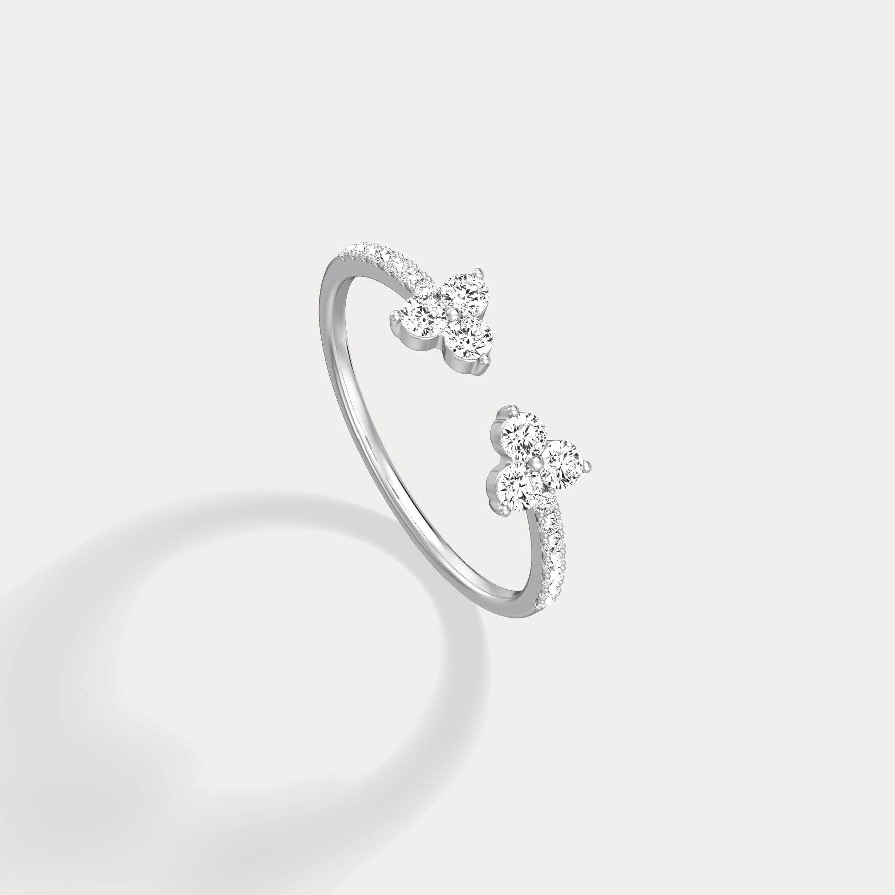 14K Solid Gold Cuff Open Promise Ring With Lab Diamond - Rings