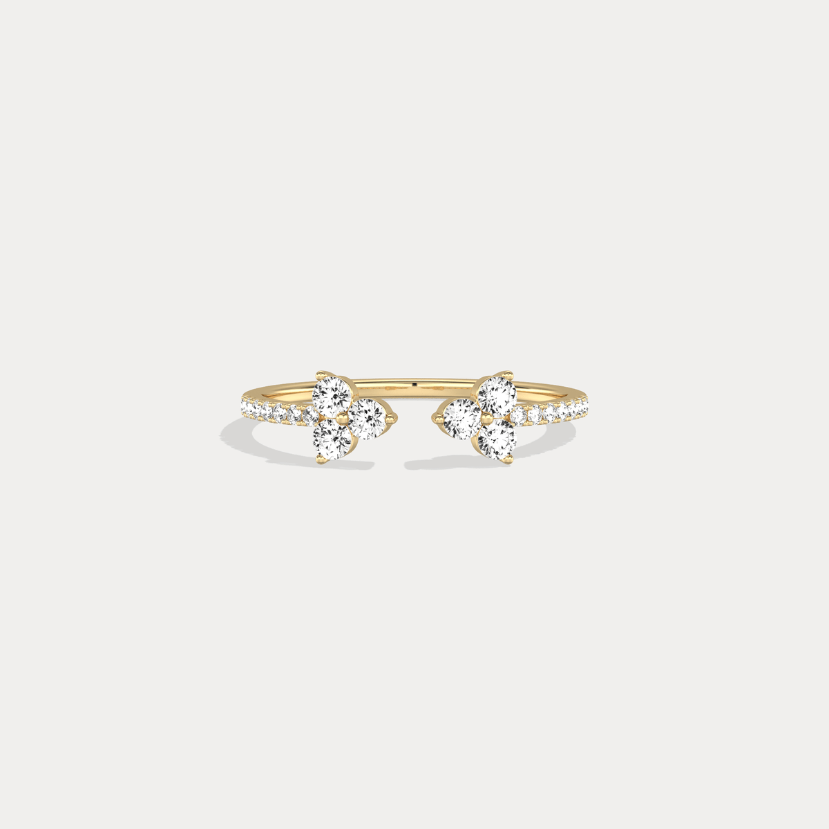 14K Solid Gold Cuff Open Promise Ring With Lab Diamond - Rings