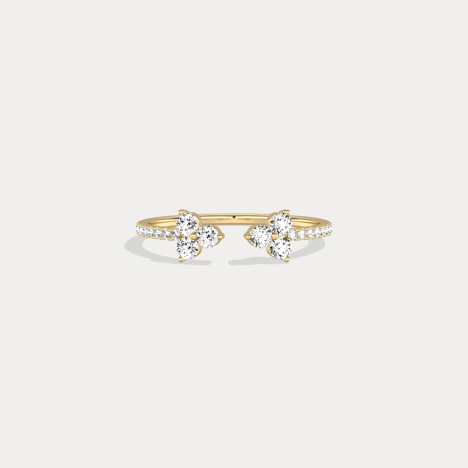 14K Solid Gold Cuff Open Promise Ring With Lab Diamond - Rings
