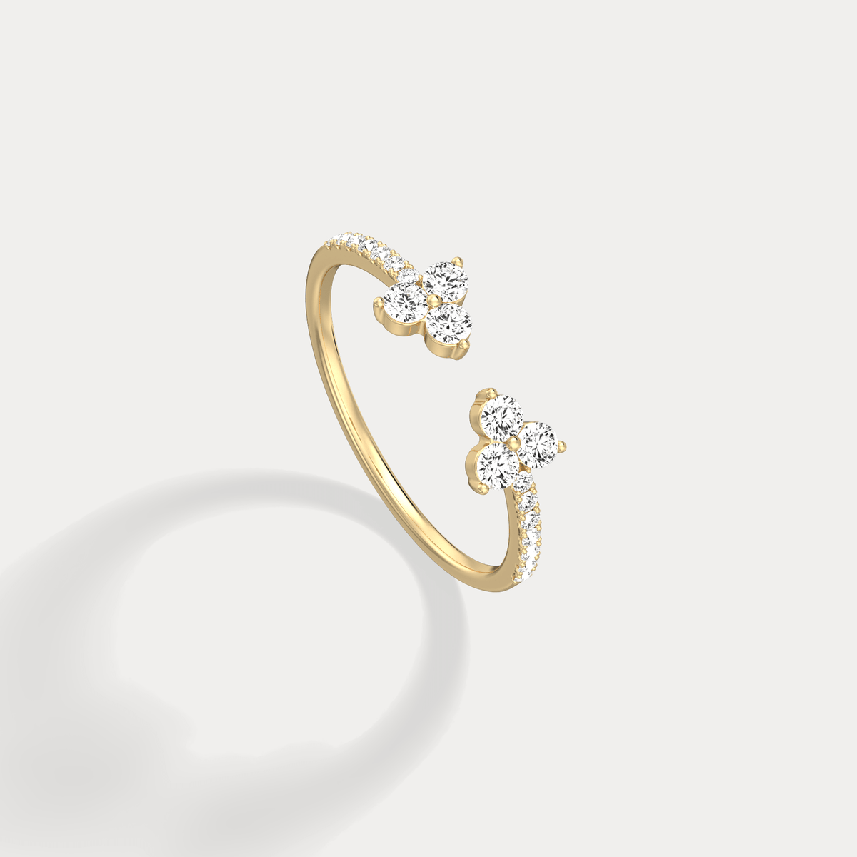 14K Solid Gold Cuff Open Promise Ring With Lab Diamond - Rings