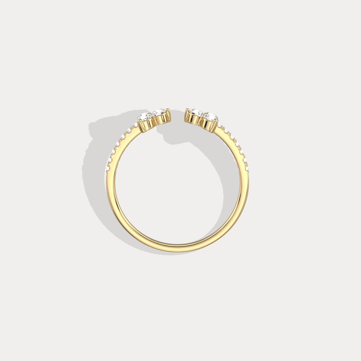 14K Solid Gold Cuff Open Promise Ring With Lab Diamond - Rings