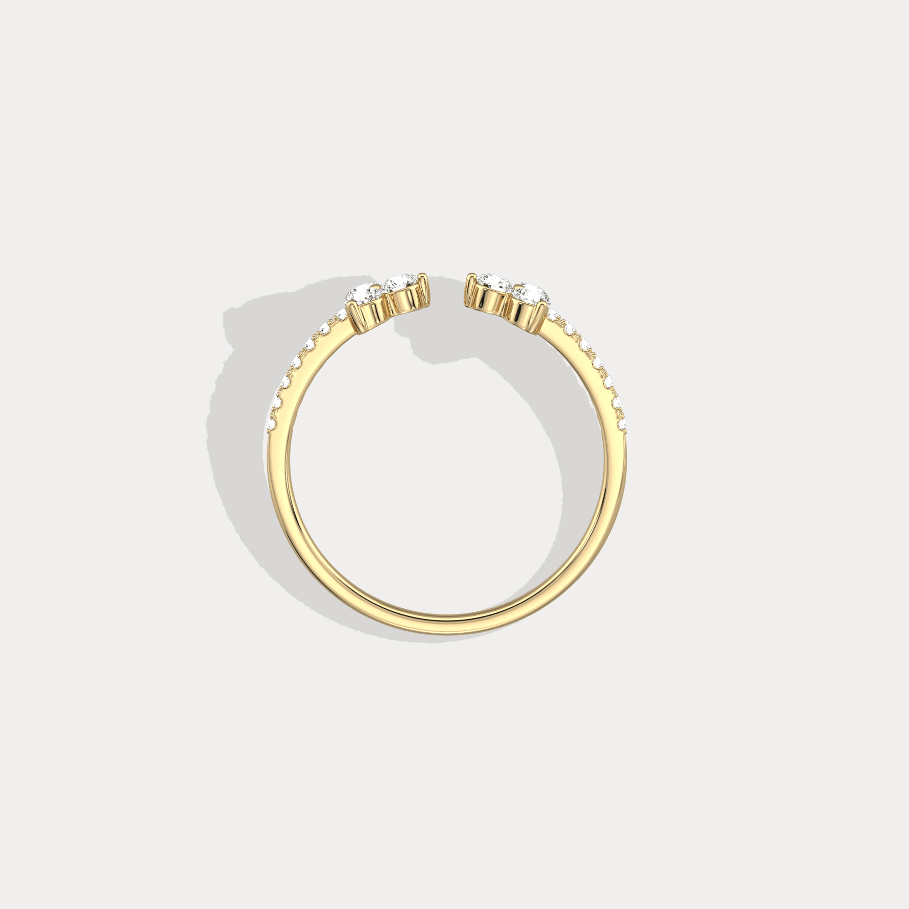 14K Solid Gold Cuff Open Promise Ring With Lab Diamond - Rings