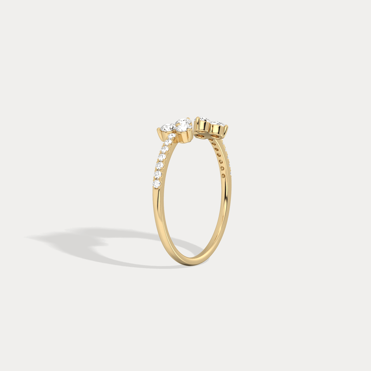 14K Solid Gold Cuff Open Promise Ring With Lab Diamond - Rings