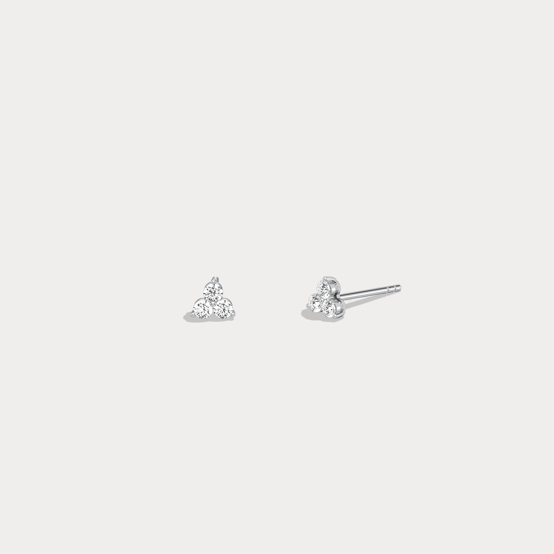Lab Grown Diamond Three Stone Stud Earrings in 14K Gold/Platinum - Earrings