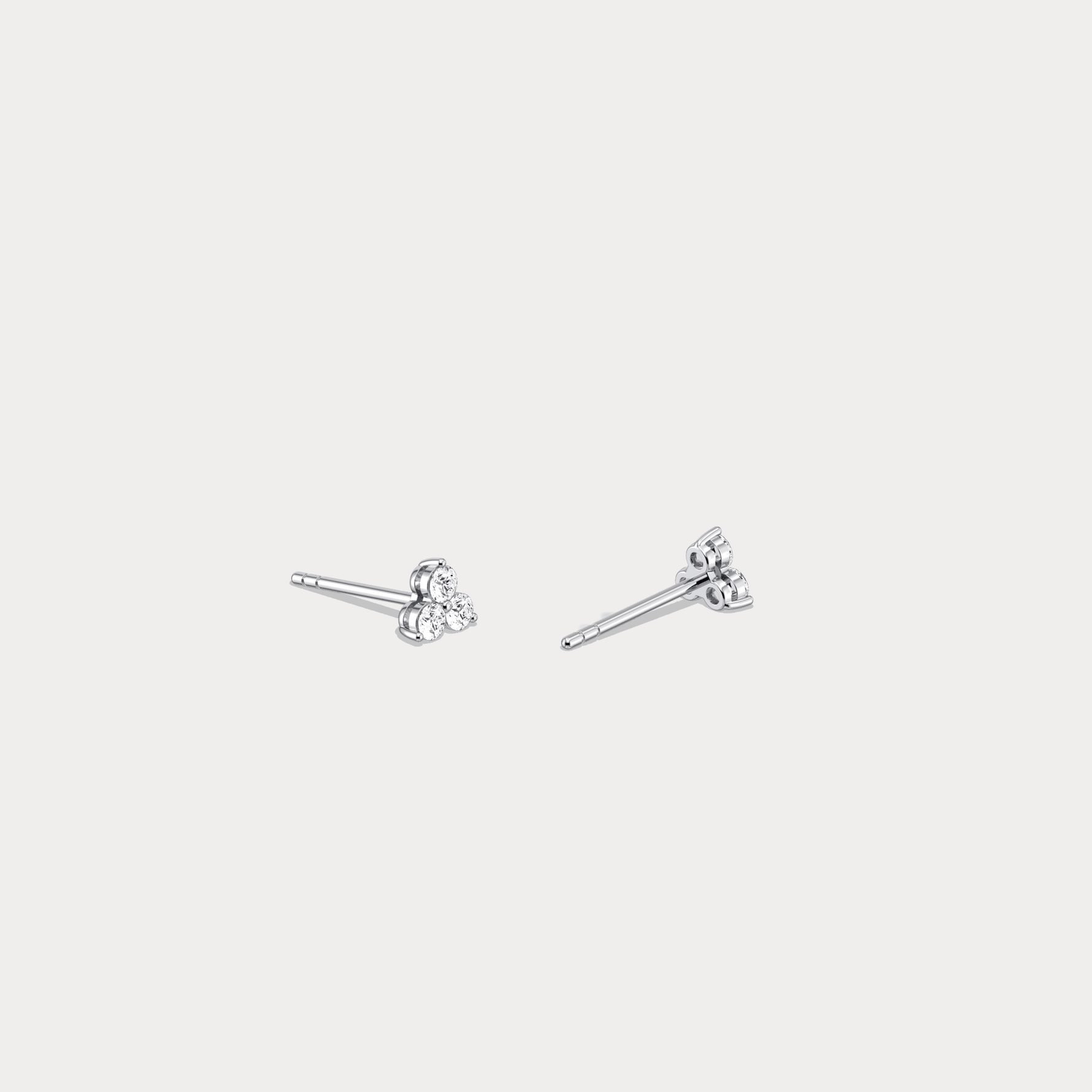 Lab Grown Diamond Three Stone Stud Earrings in 14K Gold/Platinum - Earrings