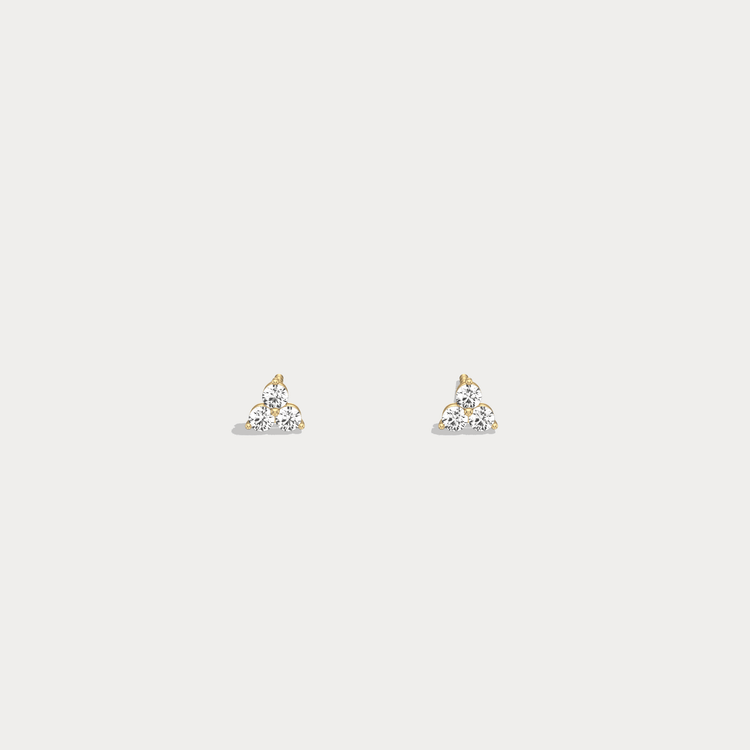 Lab Grown Diamond Three Stone Stud Earrings in 14K Gold/Platinum - Earrings