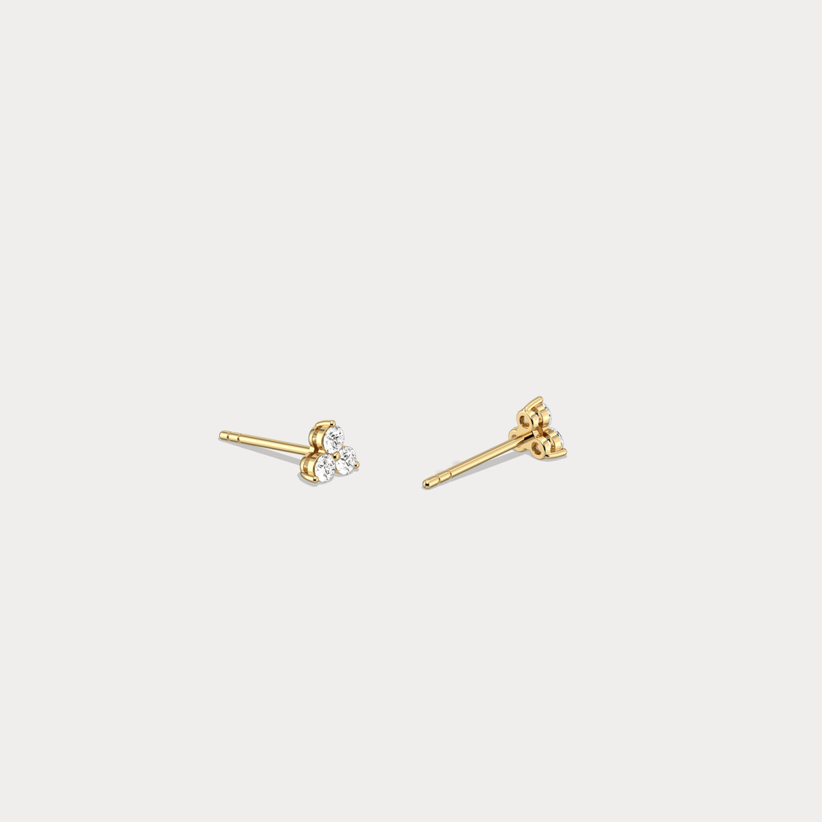 Lab Grown Diamond Three Stone Stud Earrings in 14K Gold/Platinum - Earrings
