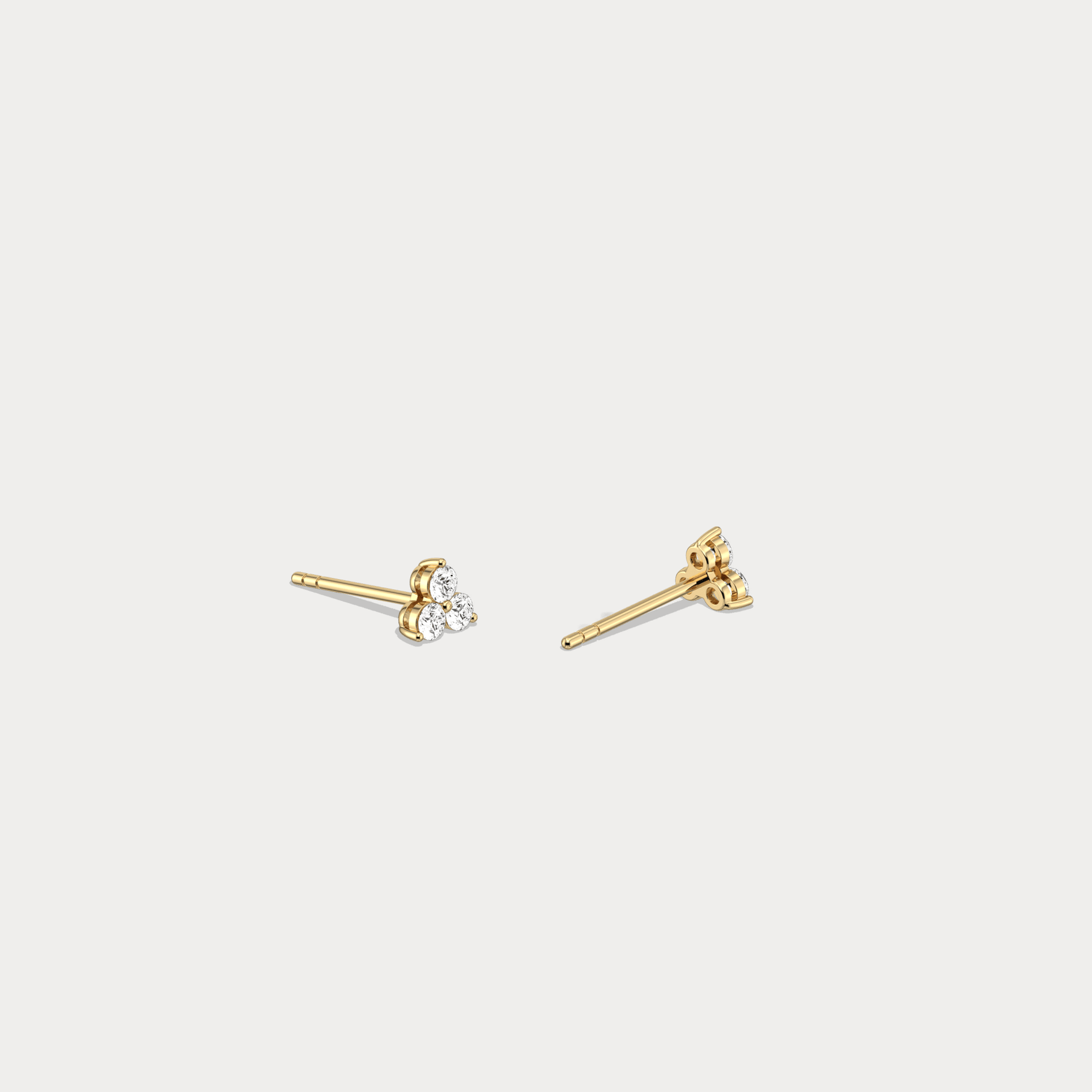 Lab Grown Diamond Three Stone Stud Earrings in 14K Gold/Platinum - Earrings