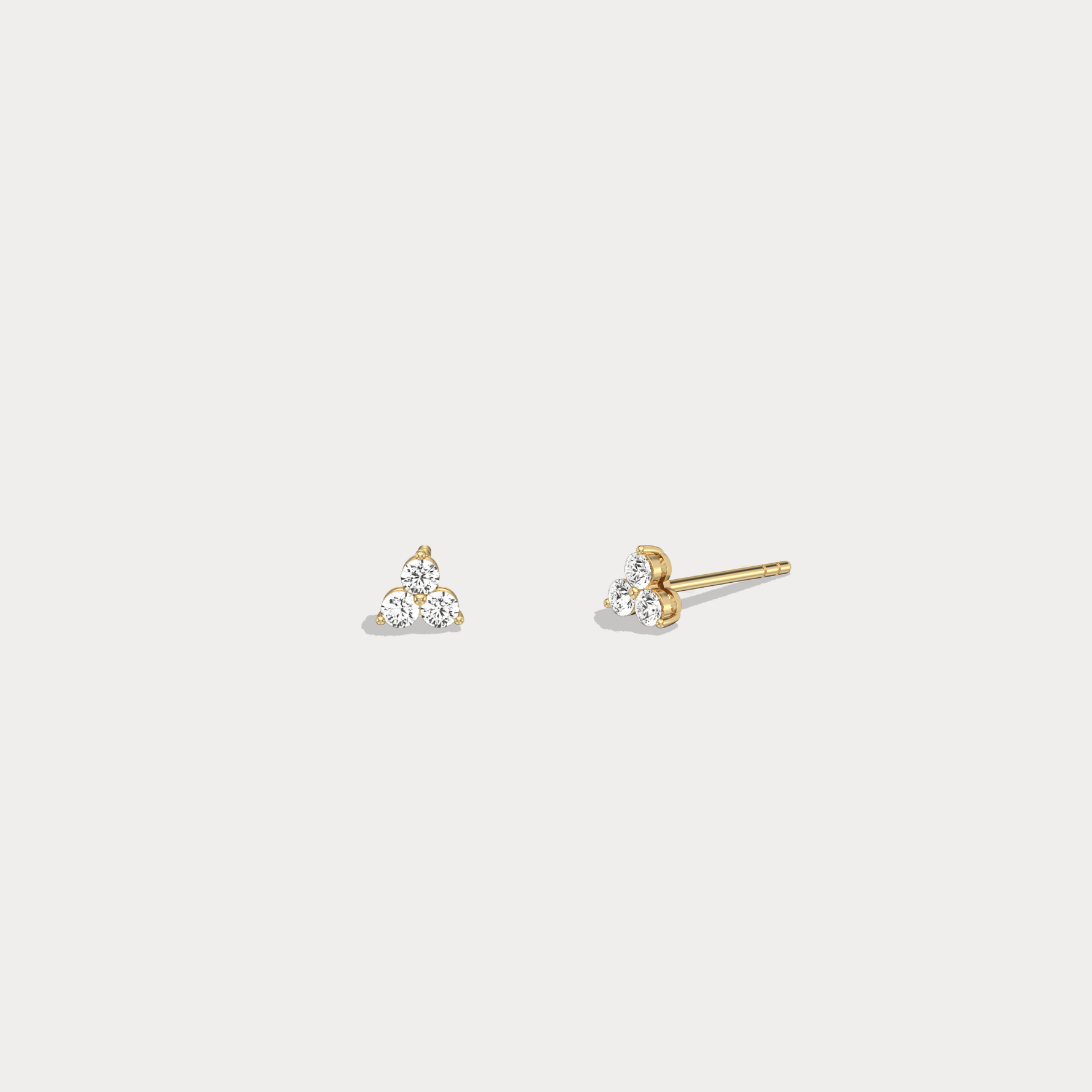 Lab Grown Diamond Three Stone Stud Earrings in 14K Gold/Platinum - Earrings