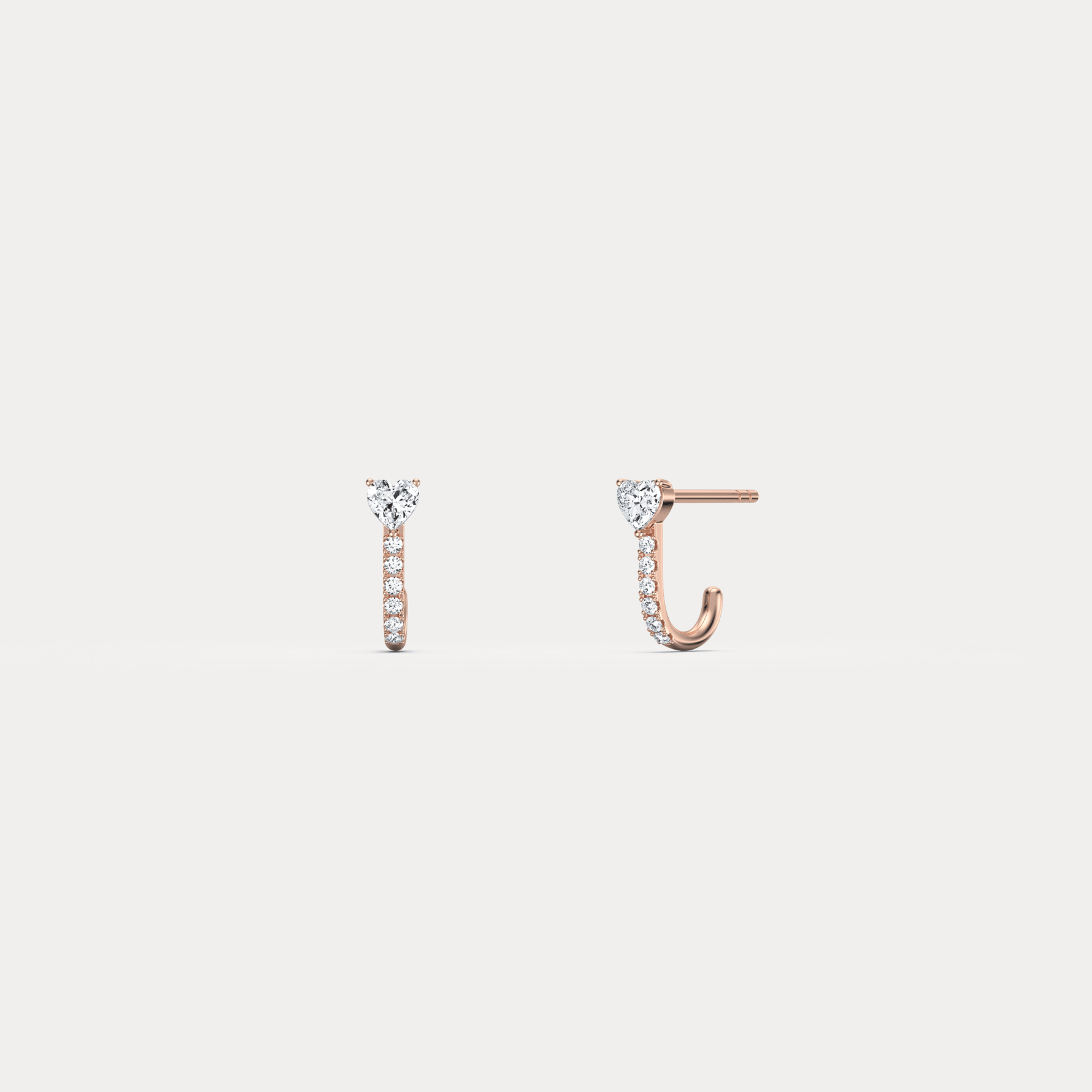 Heart Lab Diamond Half Hoop Earrings in 14K Solid Gold/Platinum - Earrings