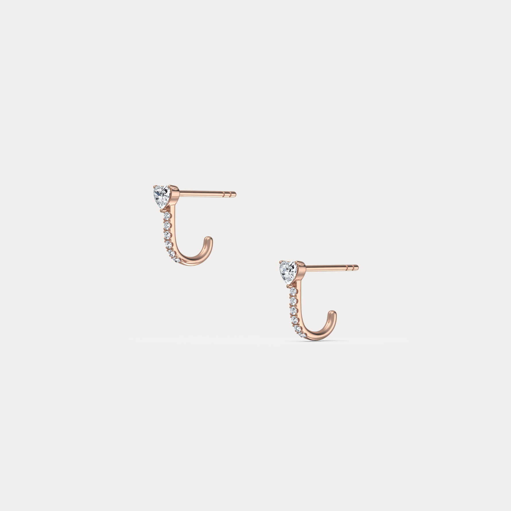 Heart Lab Diamond Half Hoop Earrings in 14K Solid Gold/Platinum - Earrings