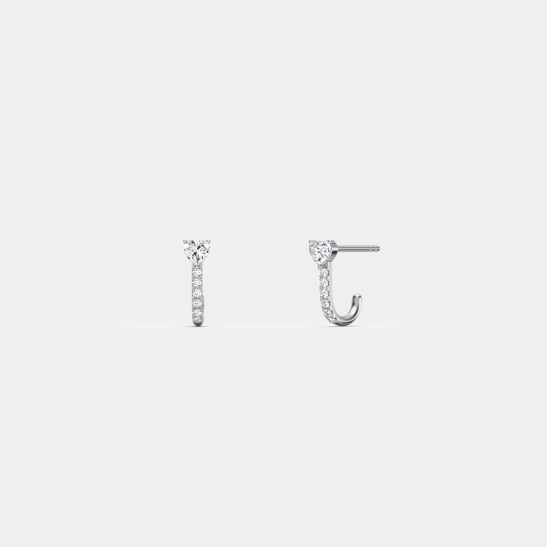 Heart Lab Diamond Half Hoop Earrings in 14K Solid Gold/Platinum - Earrings