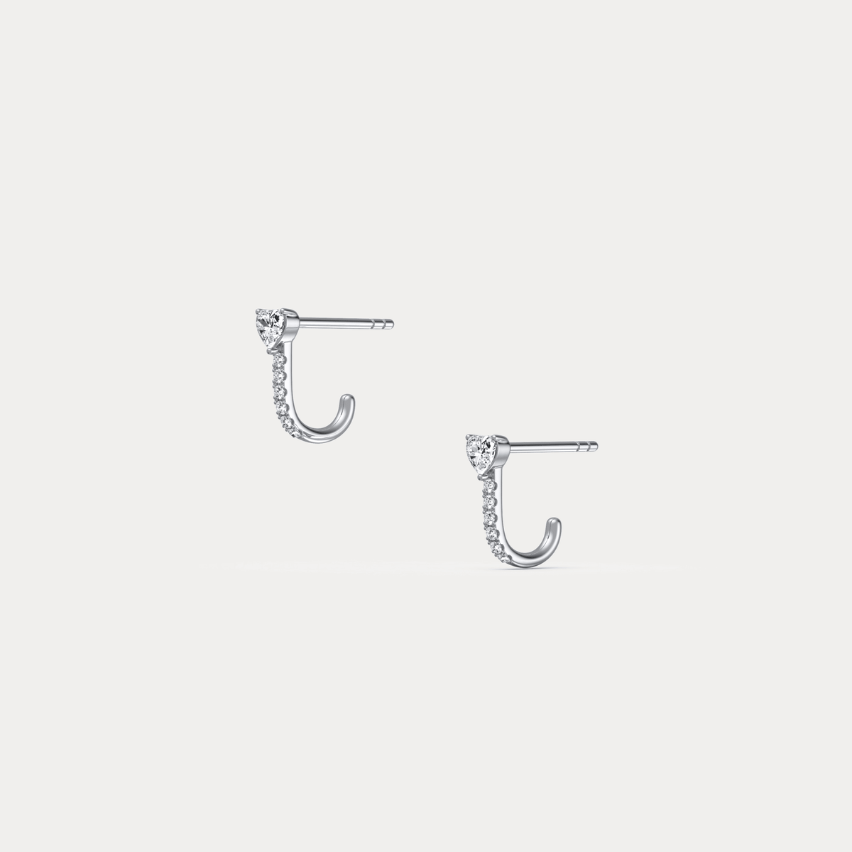 Heart Lab Diamond Half Hoop Earrings in 14K Solid Gold/Platinum - Earrings
