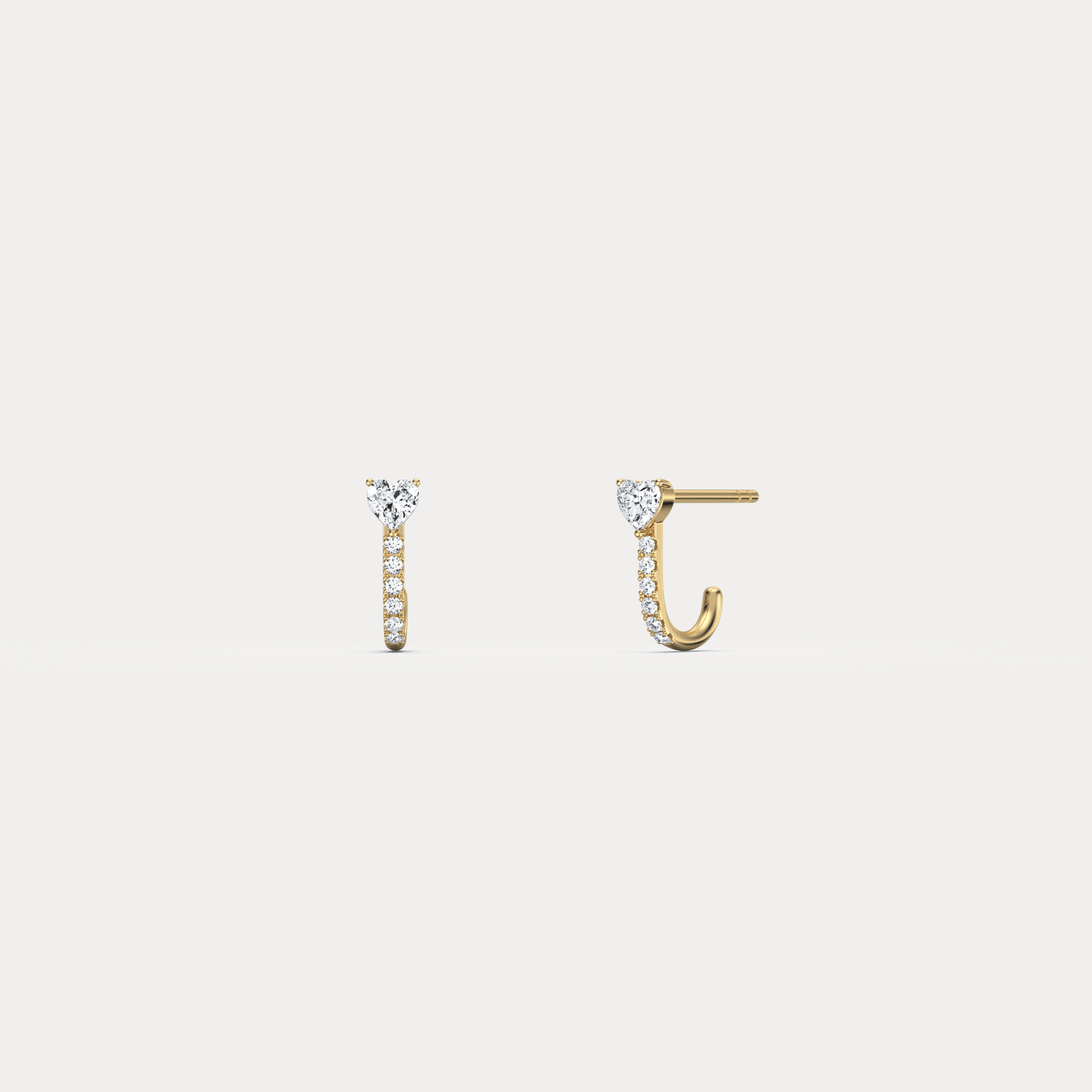 Heart Lab Diamond Half Hoop Earrings in 14K Solid Gold/Platinum - Earrings